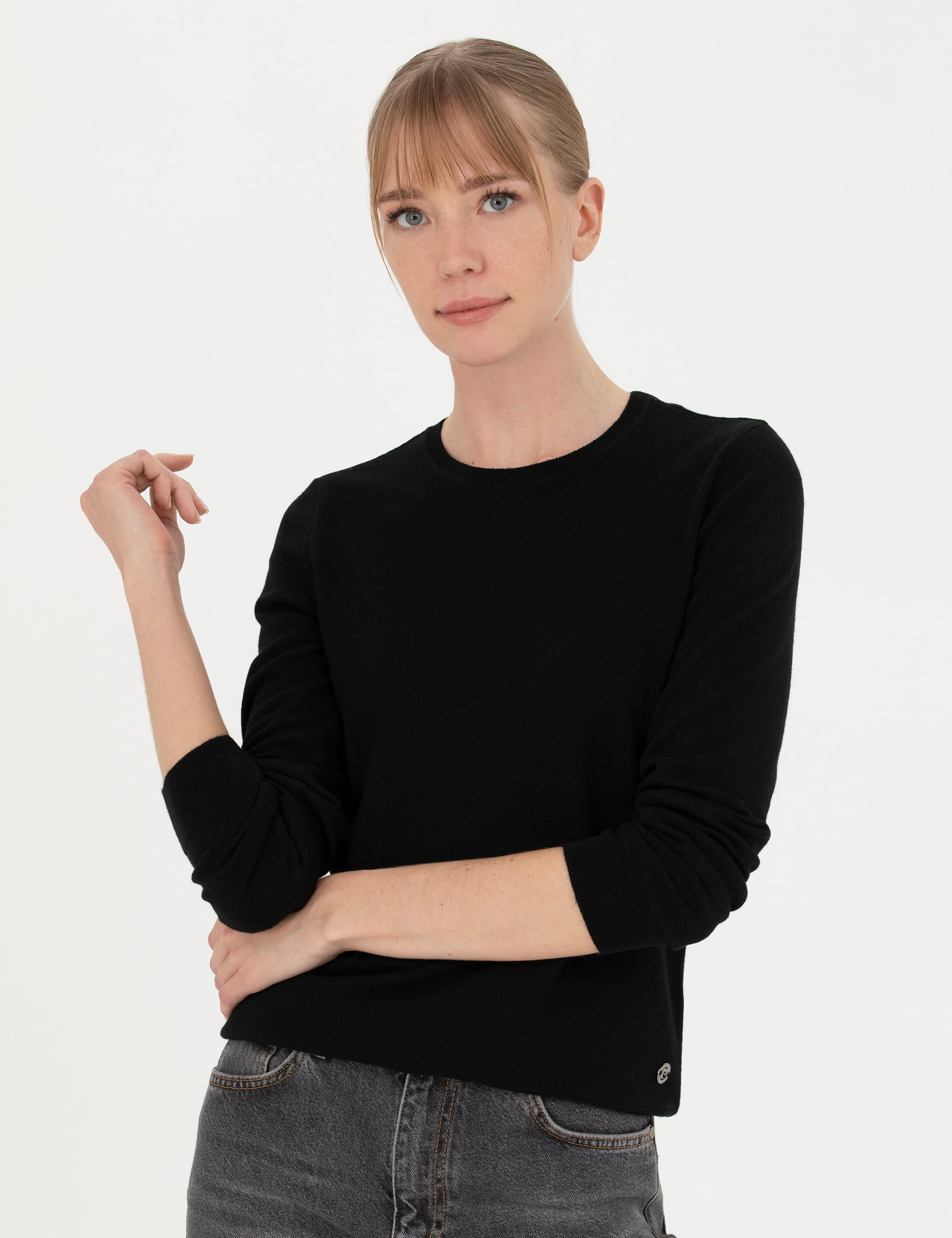 Siyah Slim Fit Bisiklet Yaka Kazak