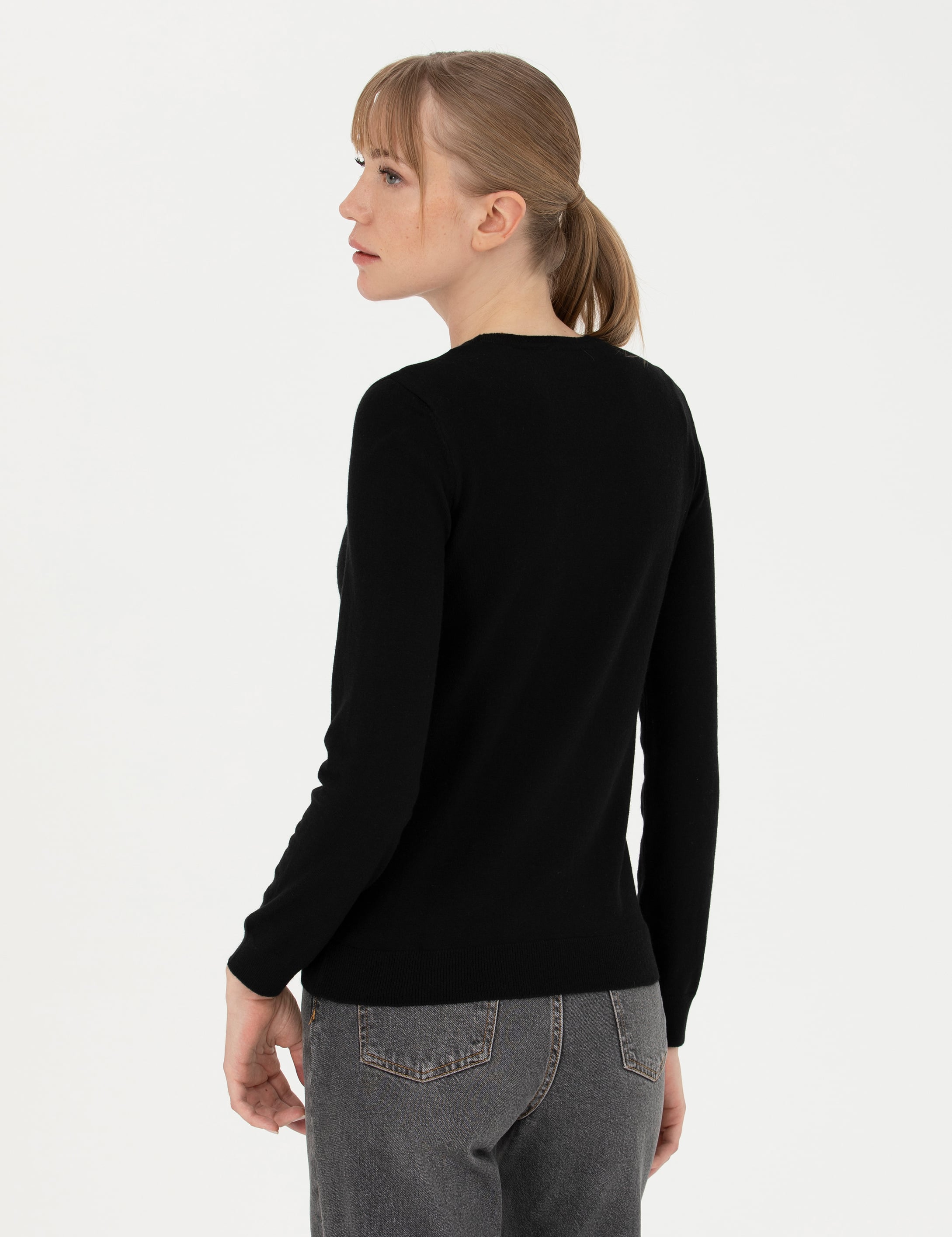 Siyah Slim Fit Bisiklet Yaka Kazak - Image 5