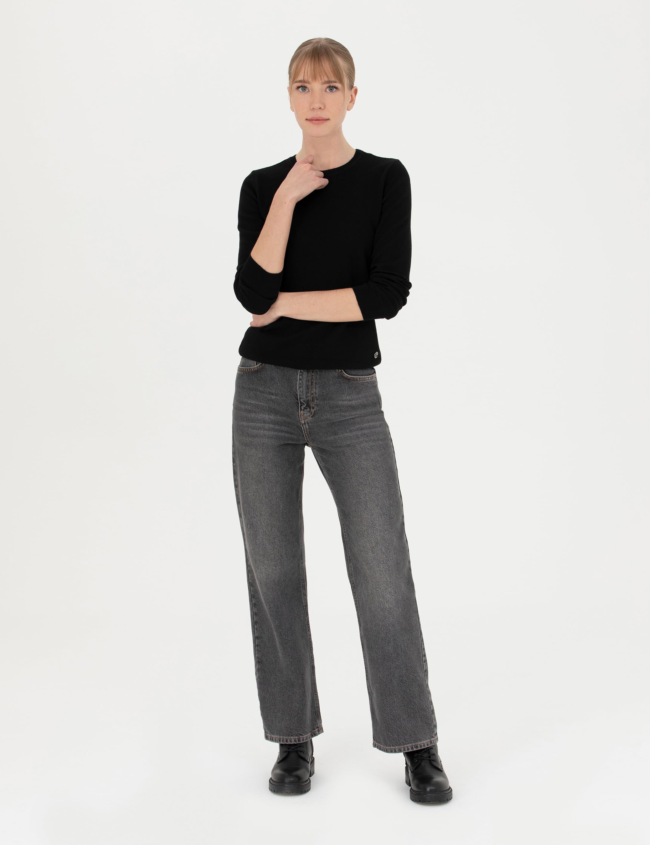Siyah Slim Fit Bisiklet Yaka Kazak
