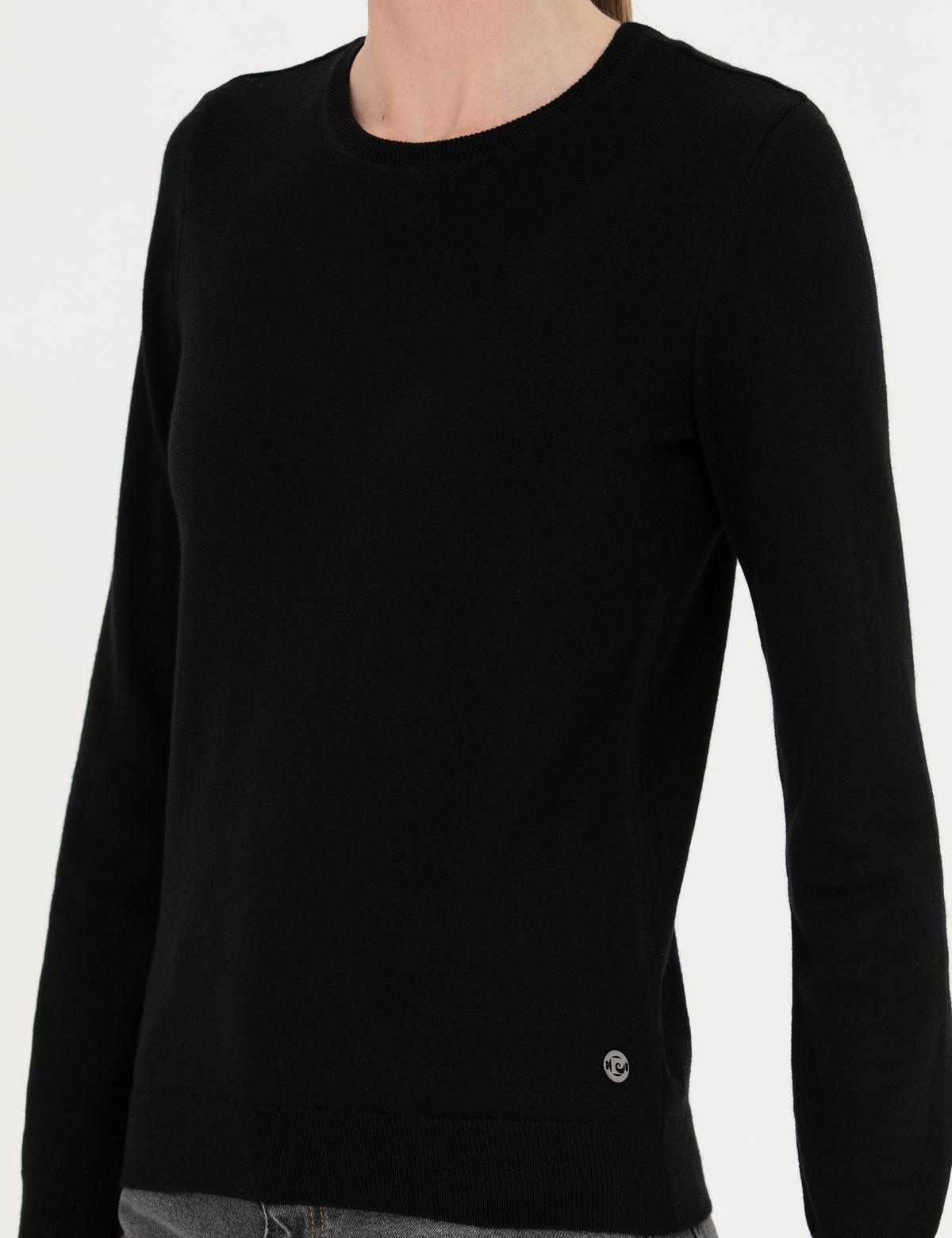 Siyah Slim Fit Bisiklet Yaka Kazak - 50280688011