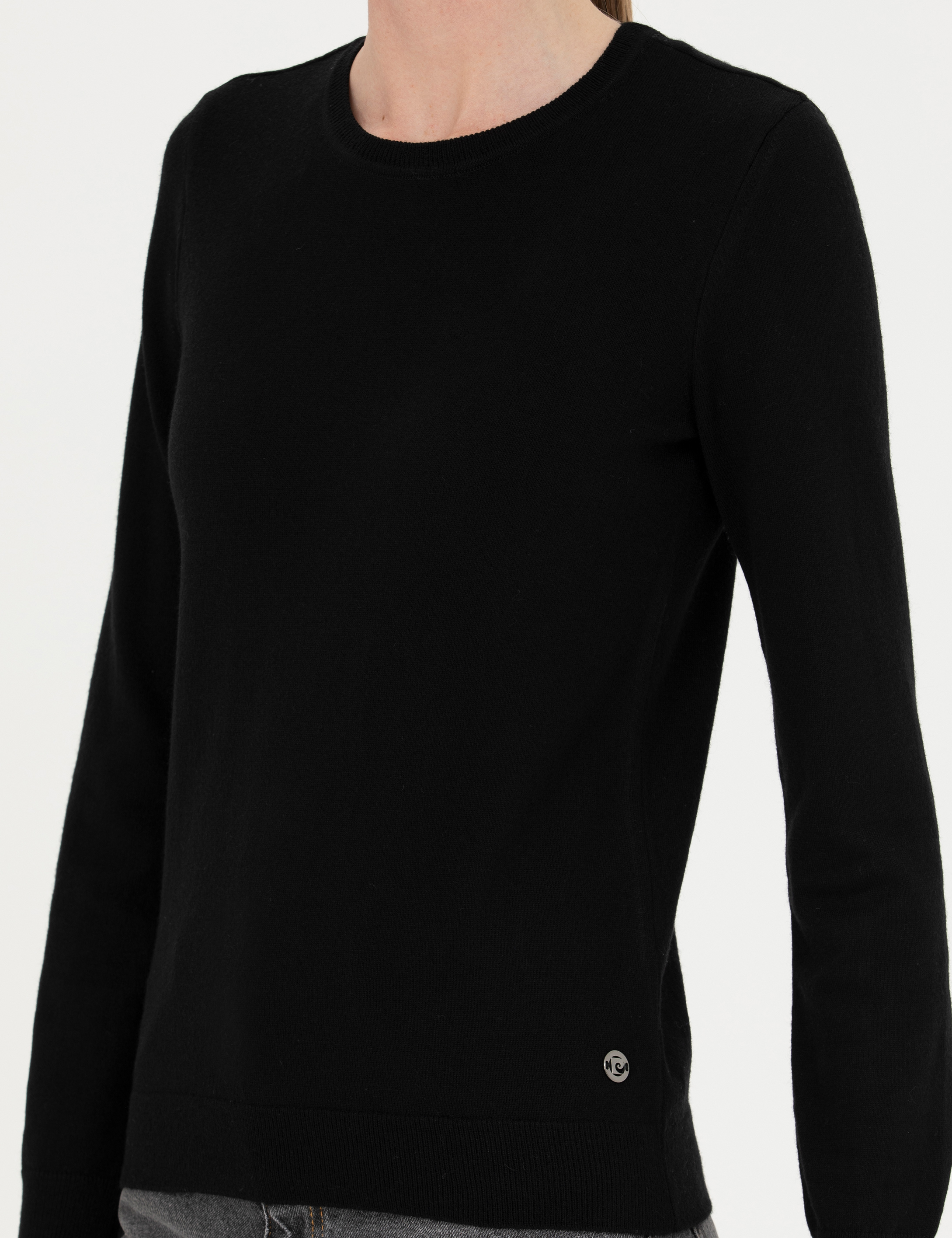 Siyah Slim Fit Bisiklet Yaka Kazak - Image 6
