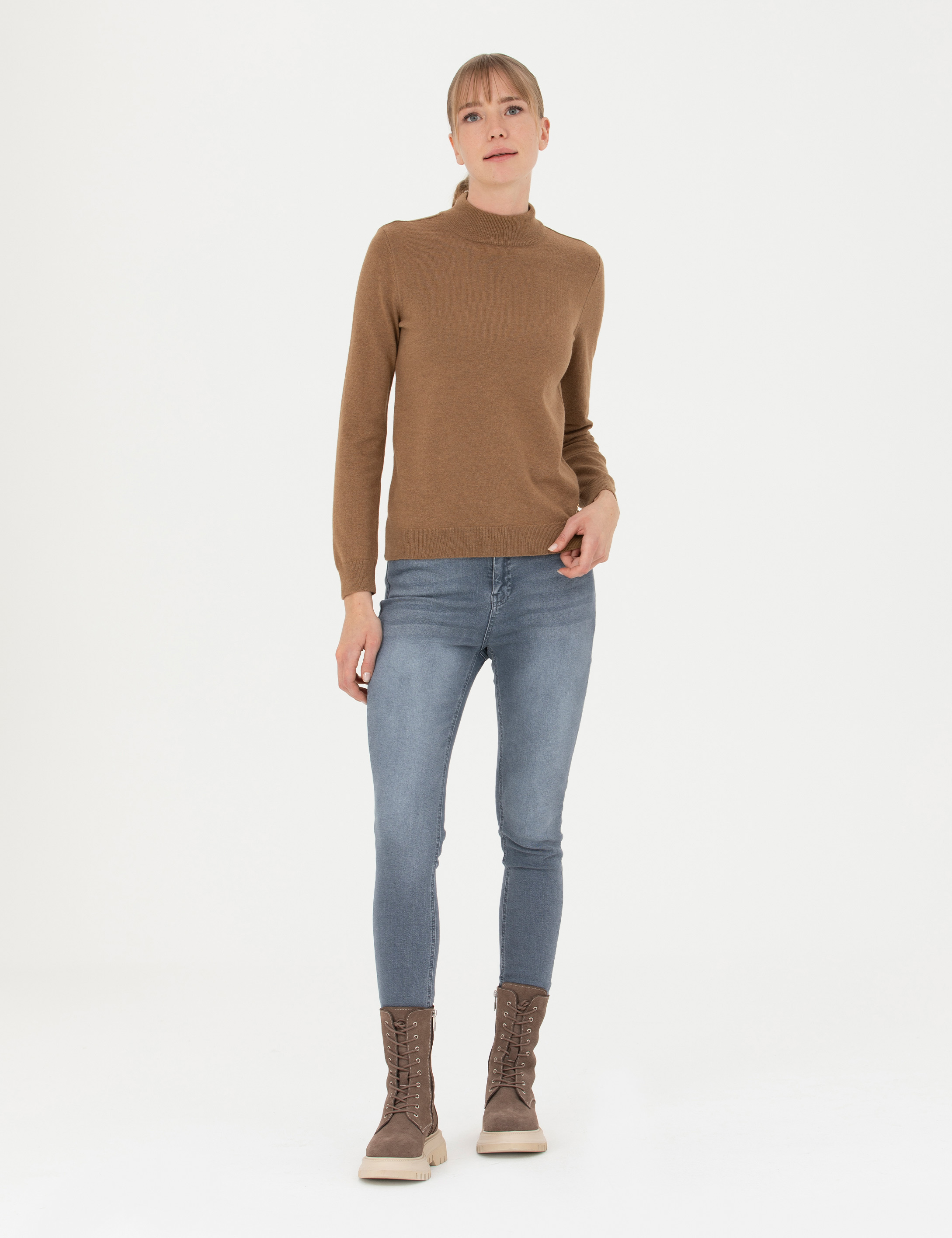 Camel Slim Fit Yarım Balıkçı Yaka Kazak - Image 4