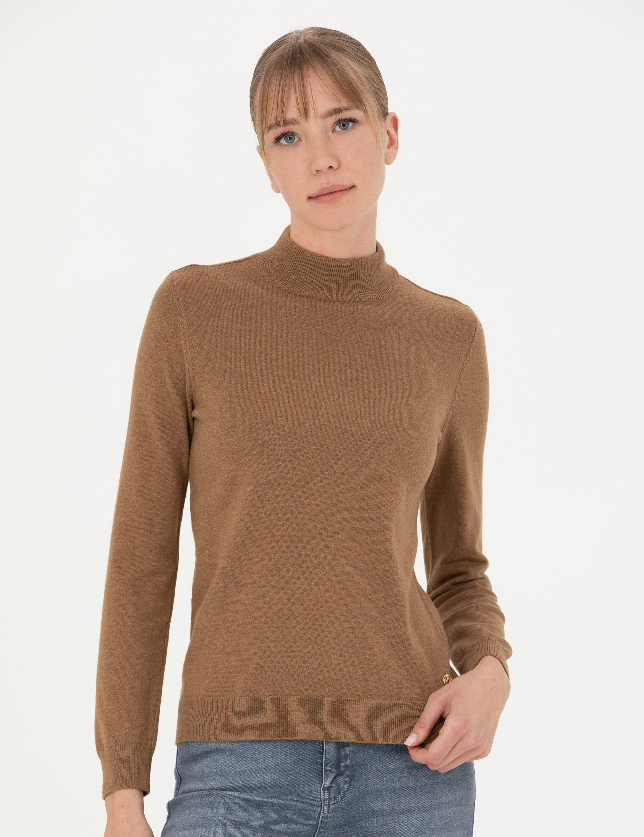 Camel Slim Fit Yarım Balıkçı Yaka Kazak - Image 3