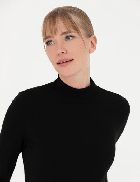 Siyah Slim Fit Yarım Balıkçı Yaka Kazak - 50280689011