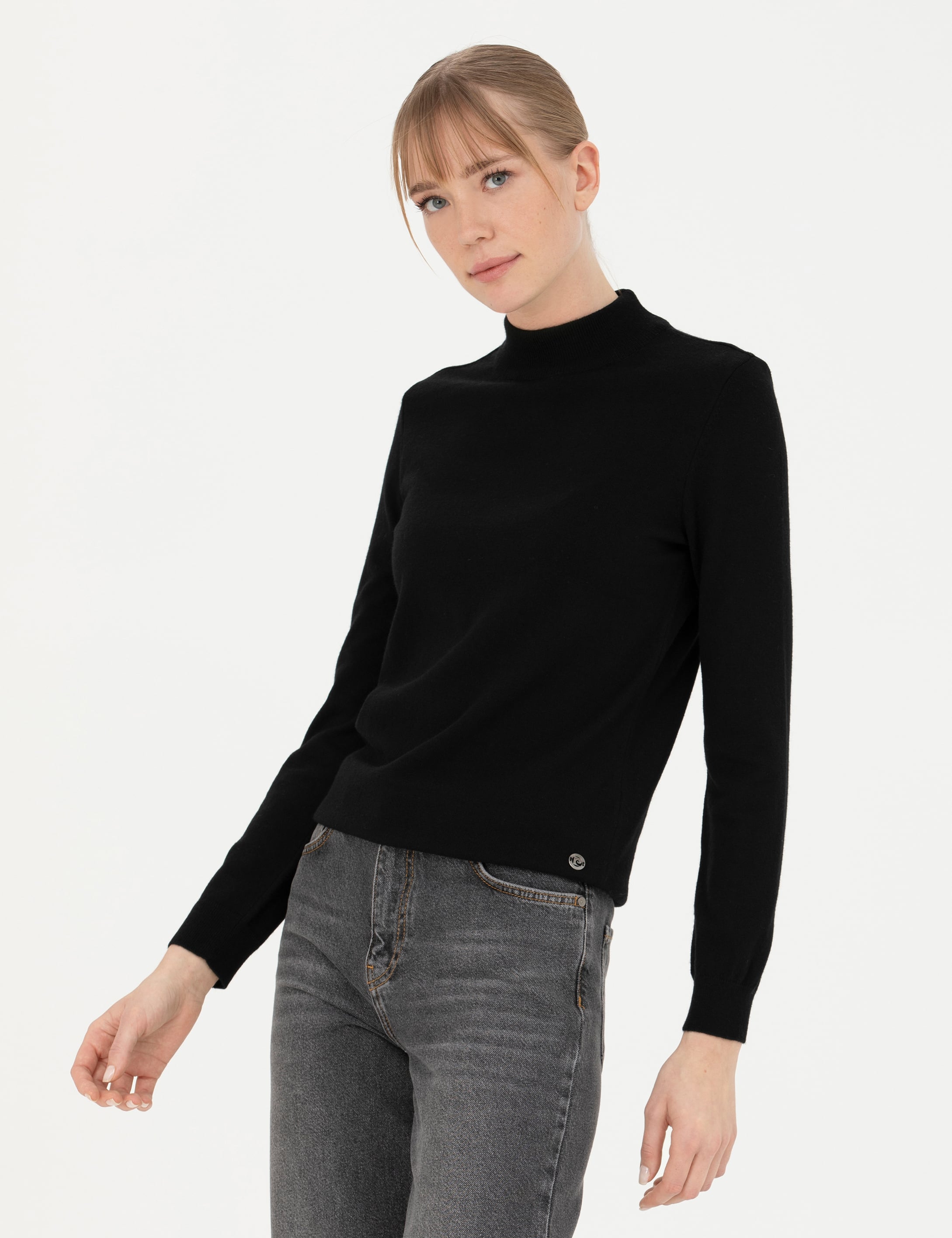 Siyah Slim Fit Yarım Balıkçı Yaka Kazak