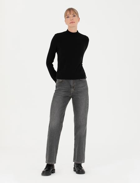 Siyah Slim Fit Yarım Balıkçı Yaka Kazak - 50280689011