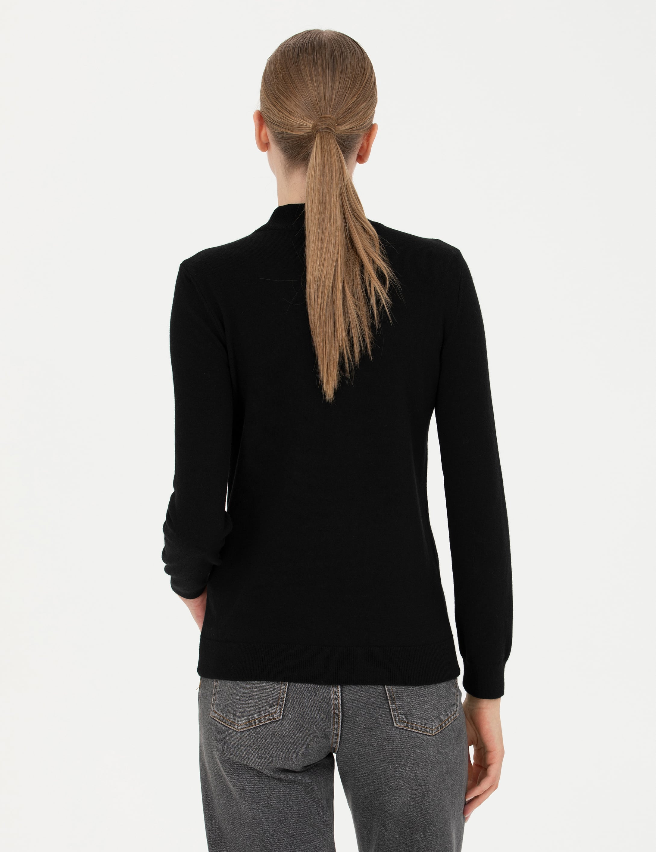 Siyah Slim Fit Yarım Balıkçı Yaka Kazak - Image 5
