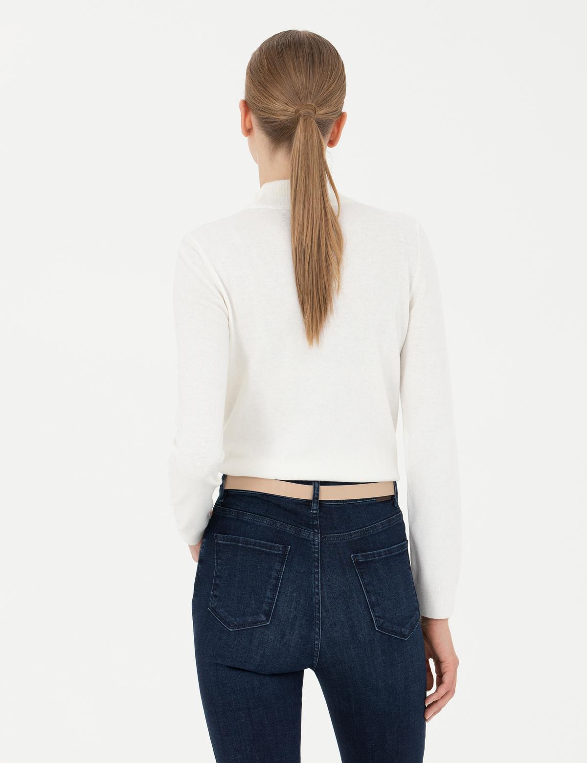 Krem Slim Fit Yarım Balıkçı Yaka Kazak - 50280689017