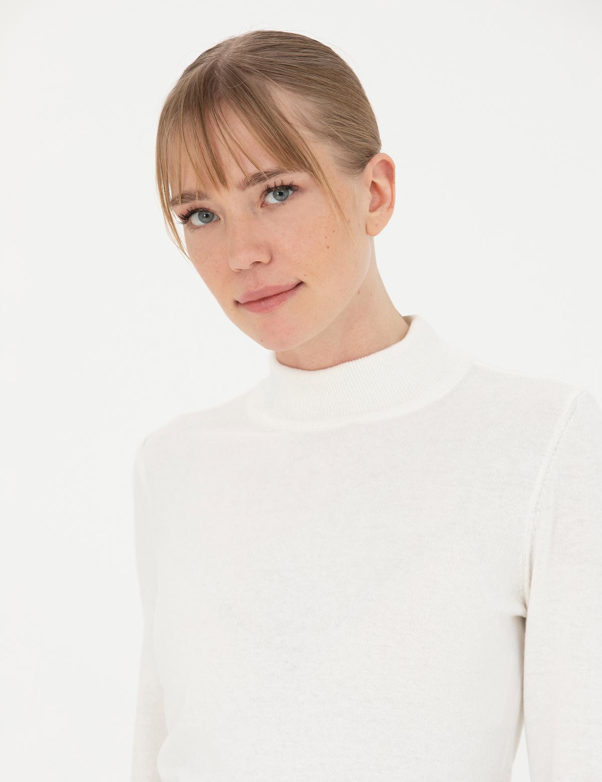 Krem Slim Fit Yarım Balıkçı Yaka Kazak - 50280689017