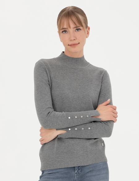 Gri Melanj Slim Fit Yarım Balıkçı Yaka Kazak - 50278031015