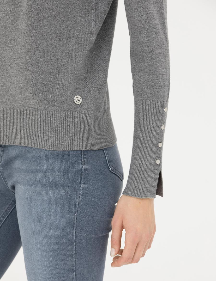 Gri Melanj Slim Fit Yarım Balıkçı Yaka Kazak