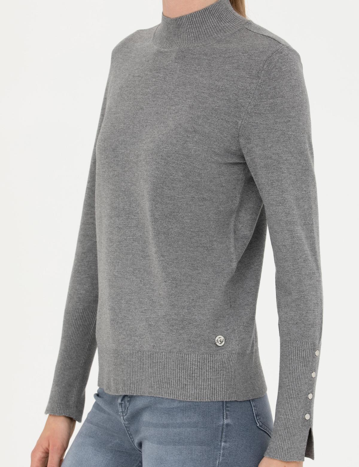 Gri Melanj Slim Fit Yarım Balıkçı Yaka Kazak - 50278031015