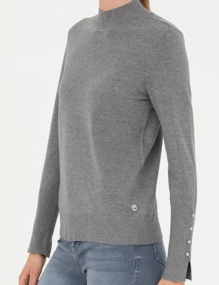 Gri Melanj Slim Fit Yarım Balıkçı Yaka Kazak - 50278031015