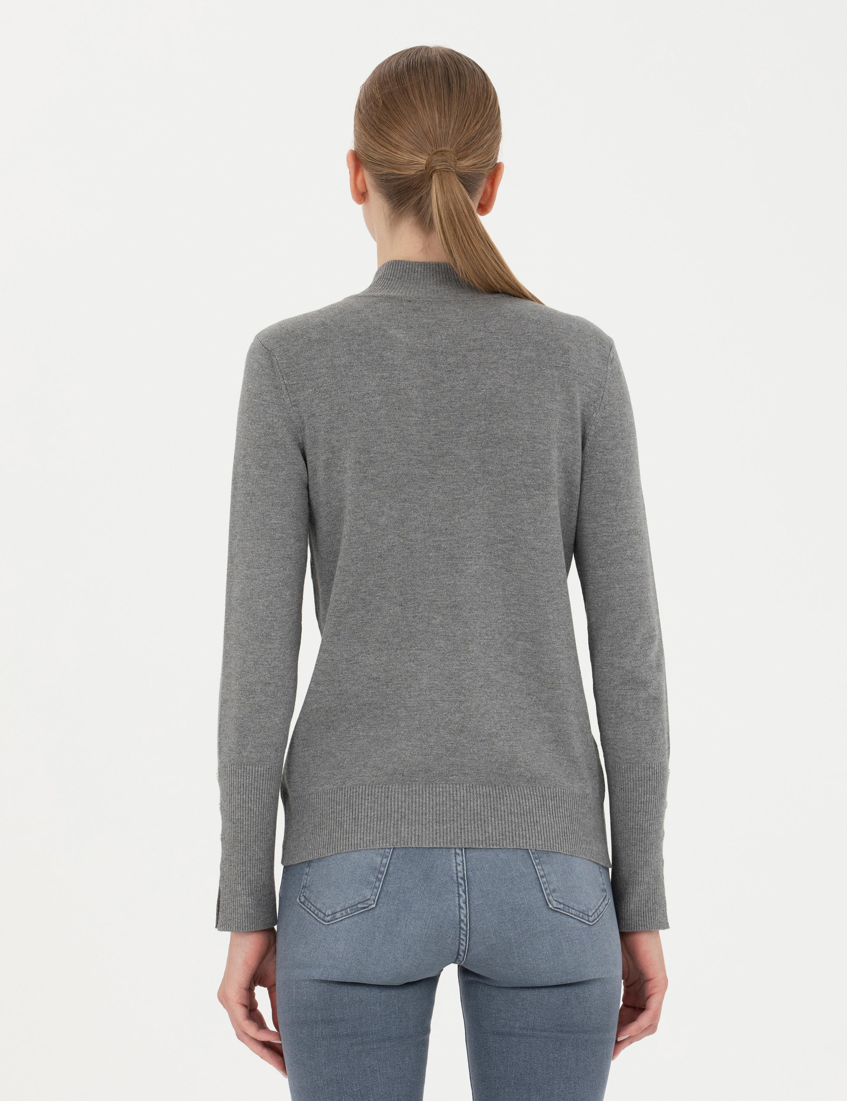 Gri Melanj Slim Fit Yarım Balıkçı Yaka Kazak