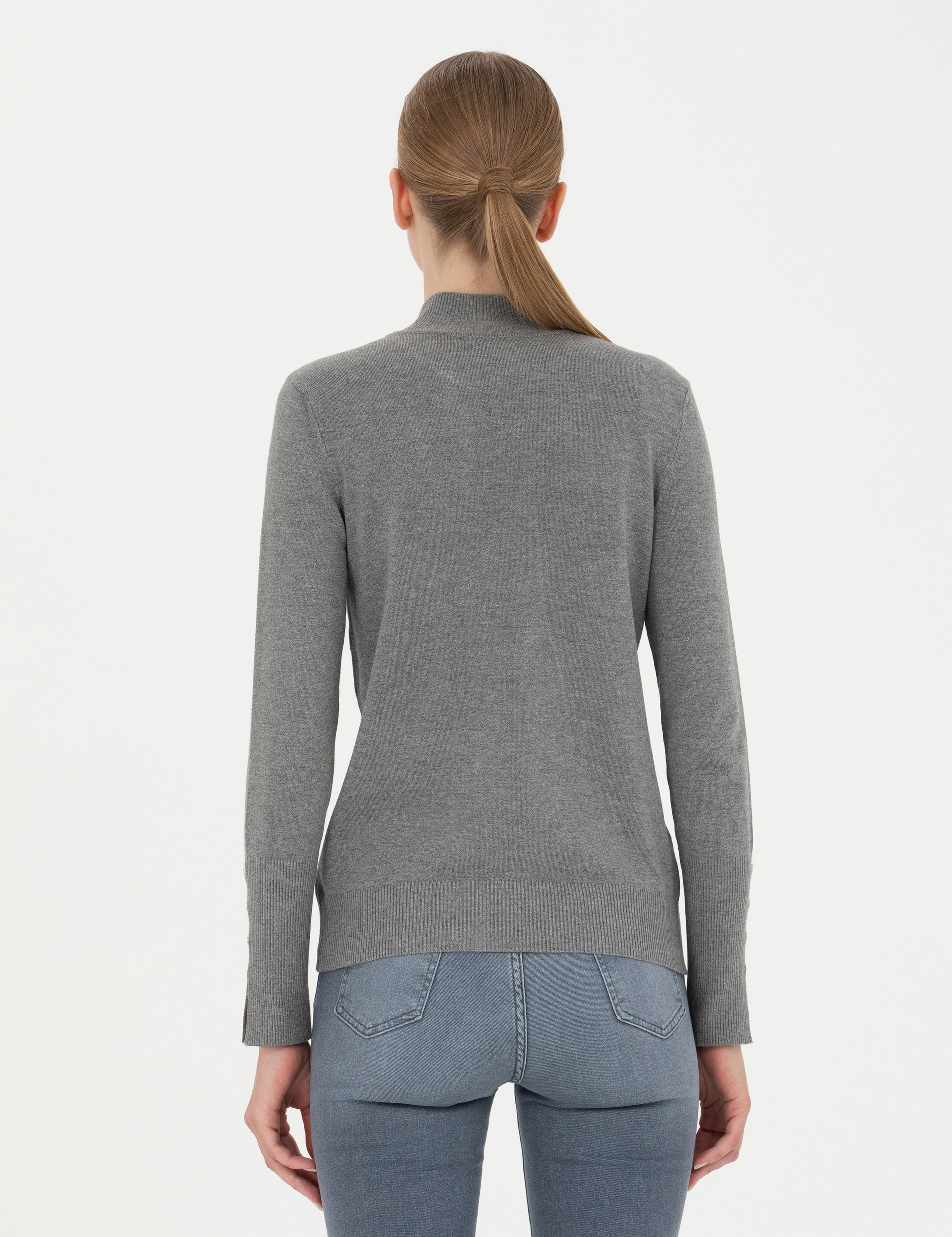 Gri Melanj Slim Fit Yarım Balıkçı Yaka Kazak - Image 5