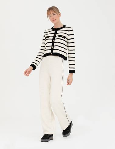 Ekru Loose Fit Triko Pantolon