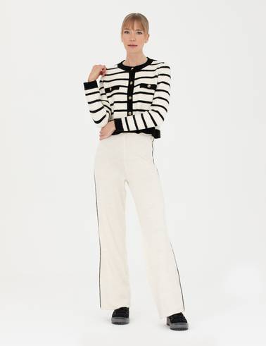 Ekru Loose Fit Triko Pantolon