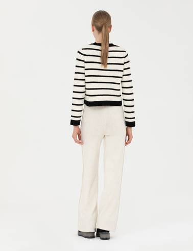 Ekru Loose Fit Triko Pantolon