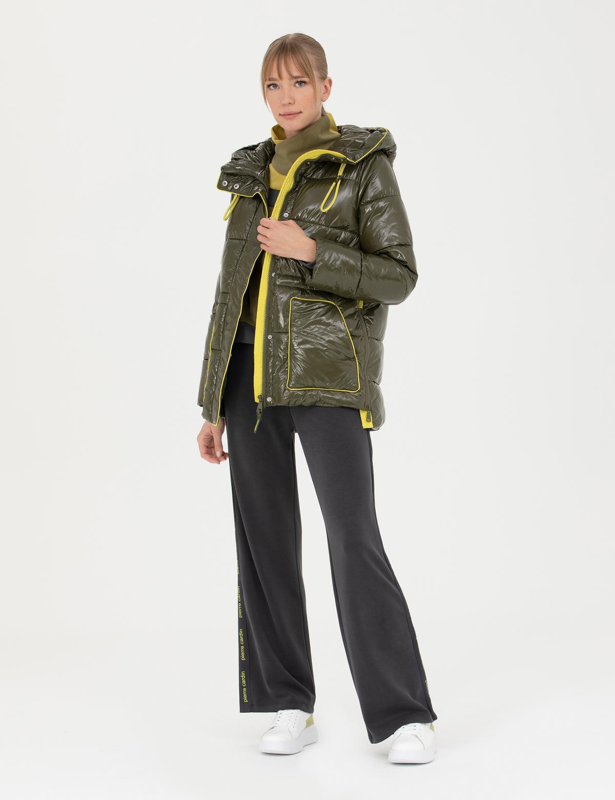 Haki Kapüşonlu Parlak Mont - 50272212009