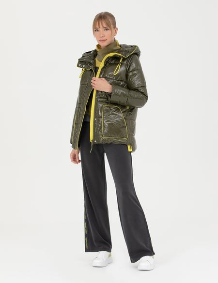 Haki Kapüşonlu Parlak Mont - 50272212009