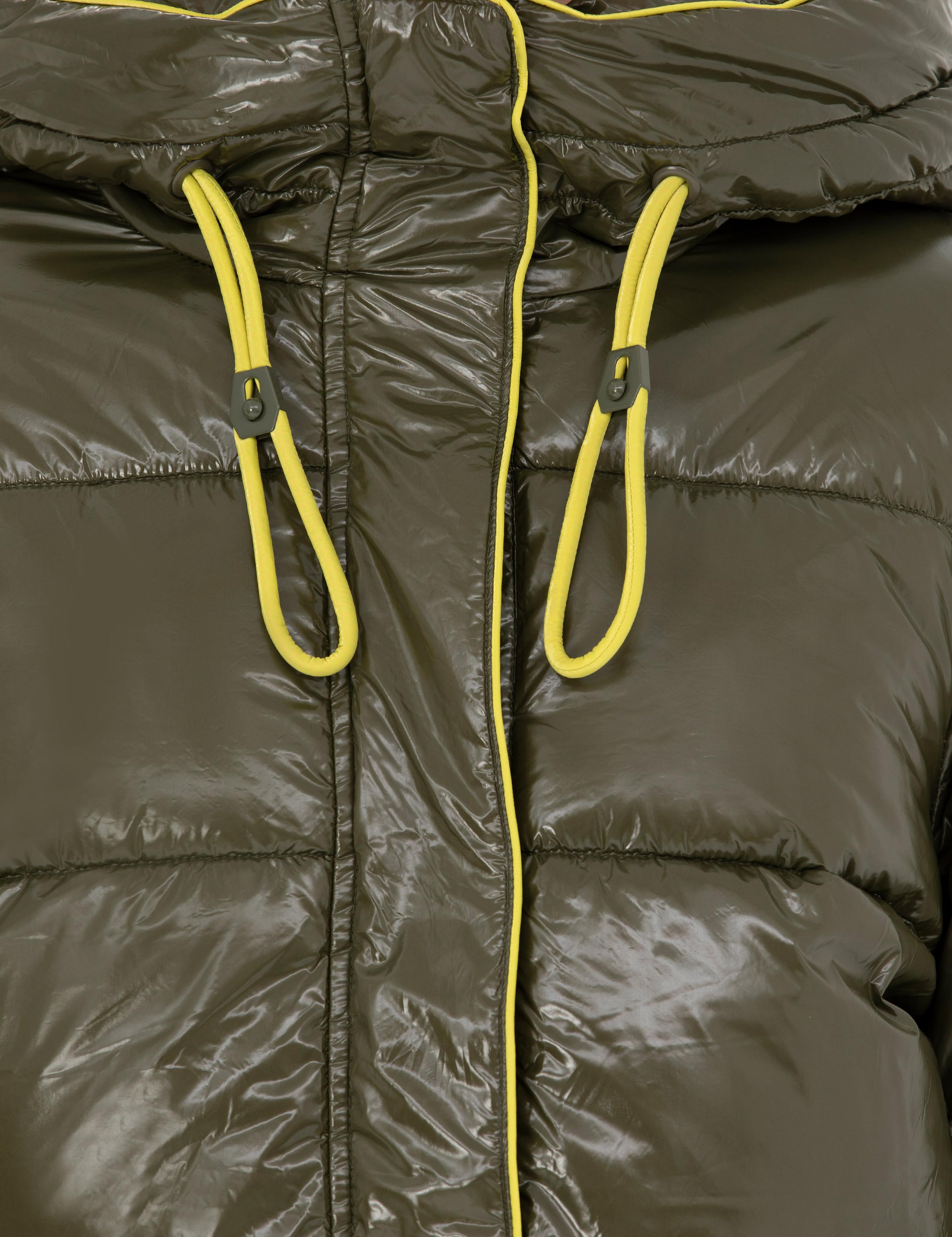 Haki Kapüşonlu Parlak Mont