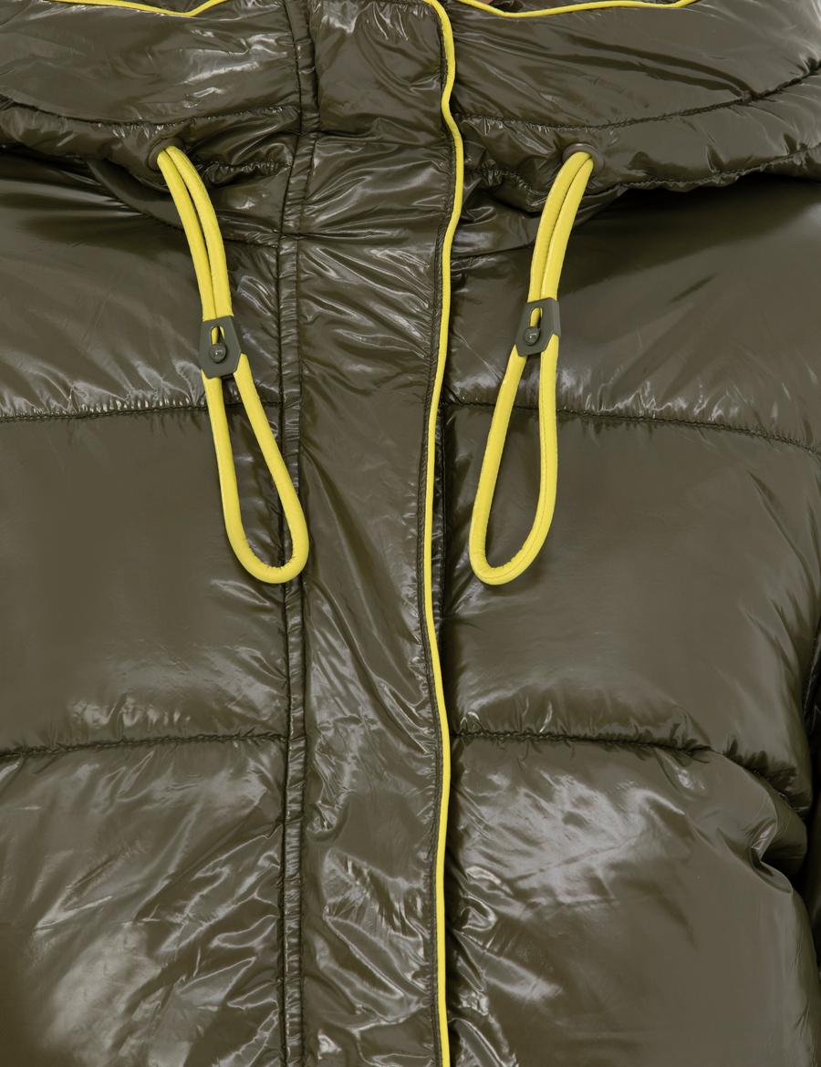 Haki Kapüşonlu Parlak Mont