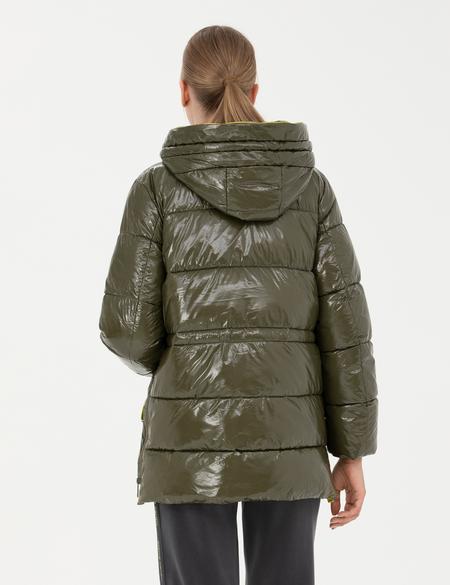 Haki Kapüşonlu Parlak Mont - 50272212009