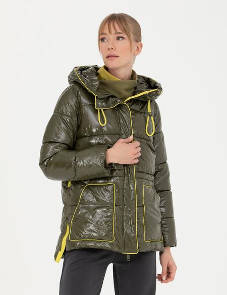 Haki Kapüşonlu Parlak Mont - 50272212009