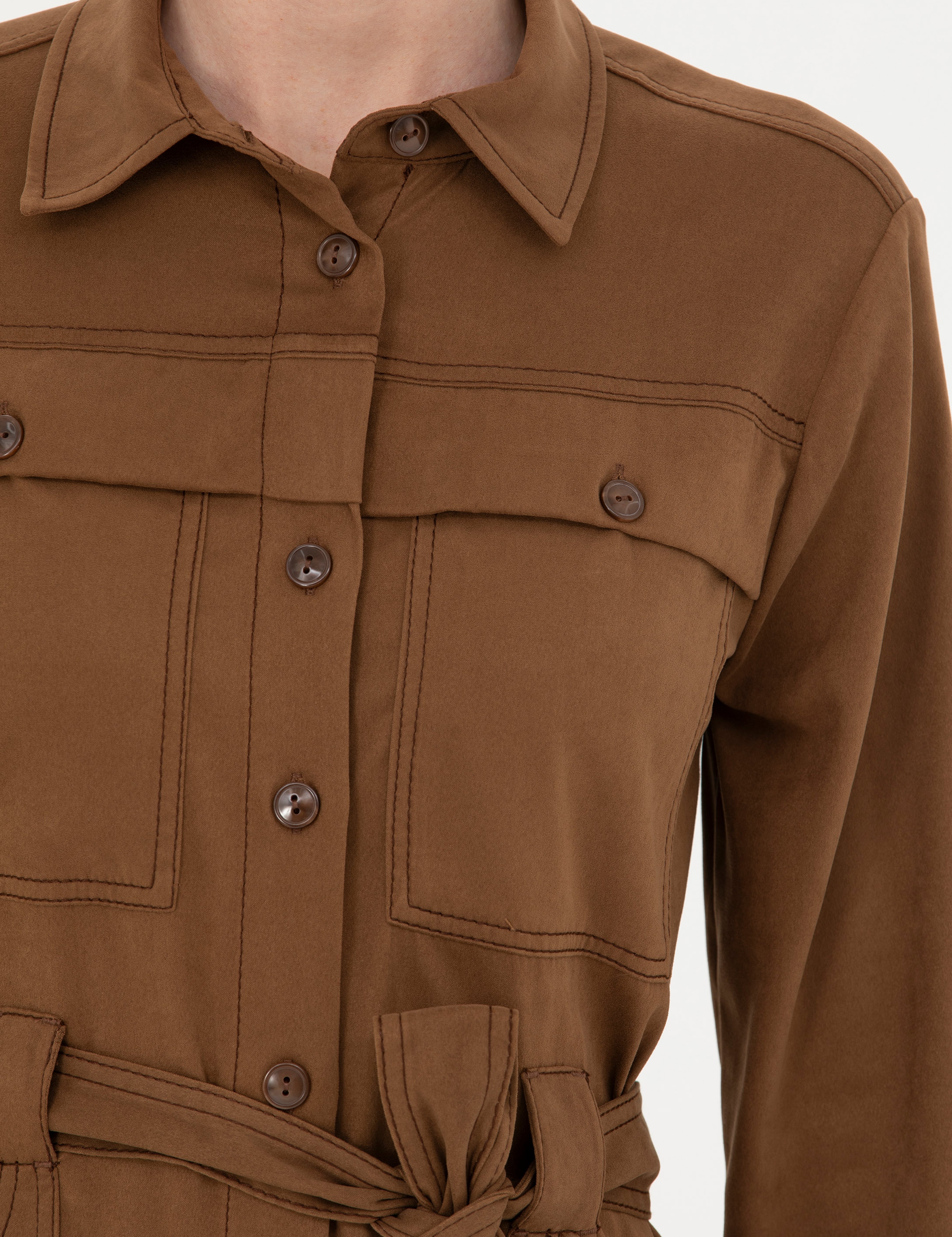 Camel Regular Fit Dokuma Elbise - Image 7