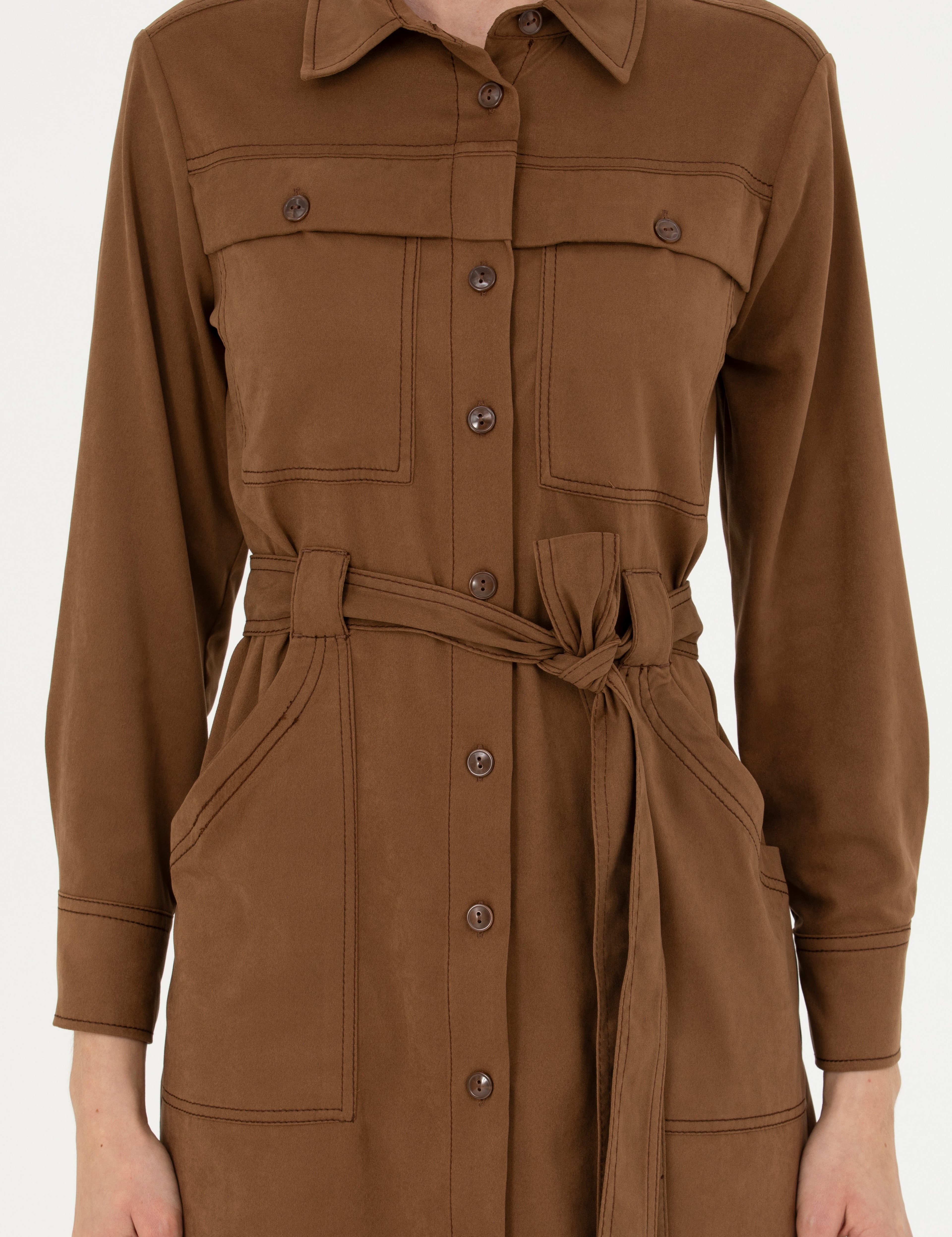 Camel Regular Fit Dokuma Elbise - Image 6