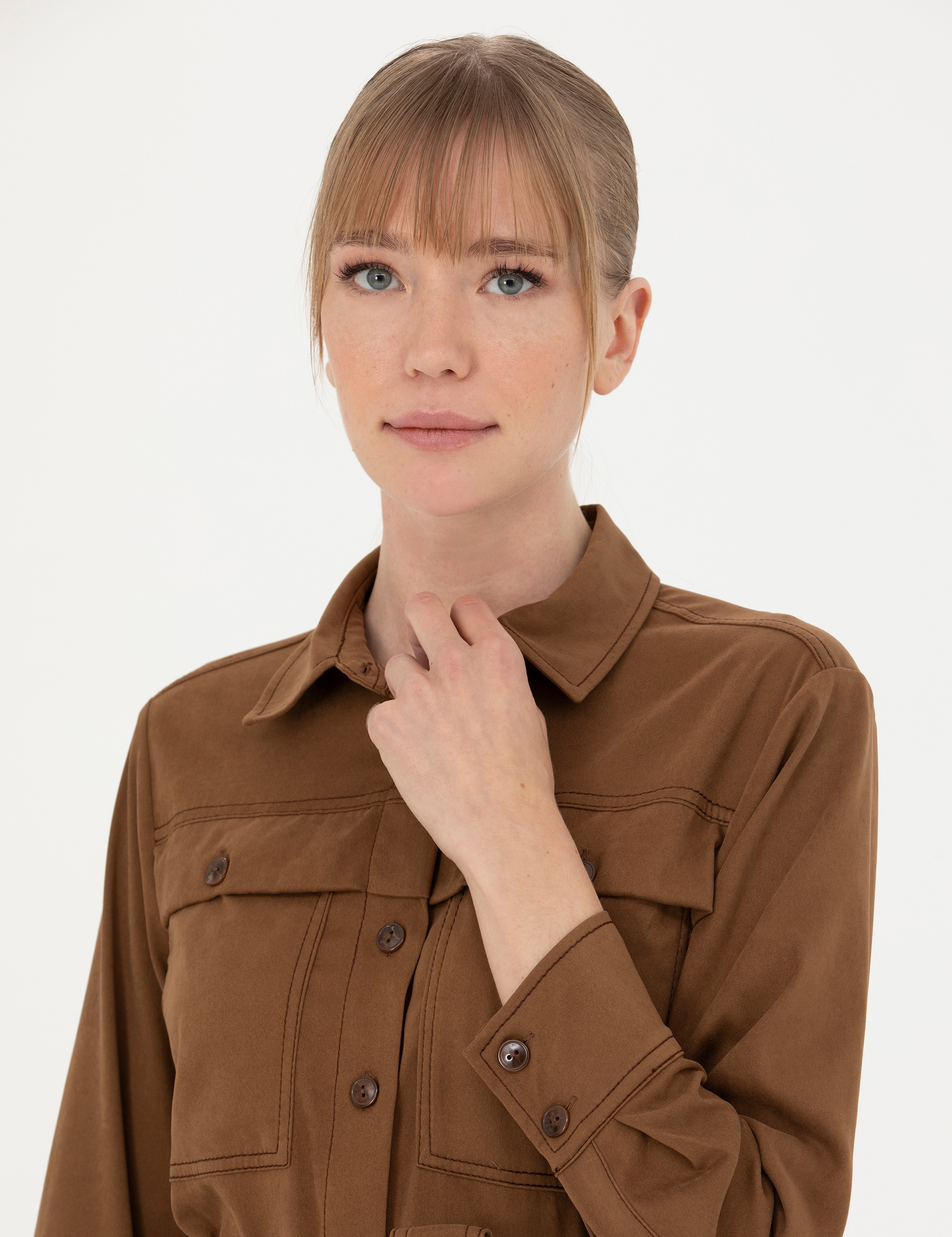 Camel Regular Fit Dokuma Elbise - Image 4