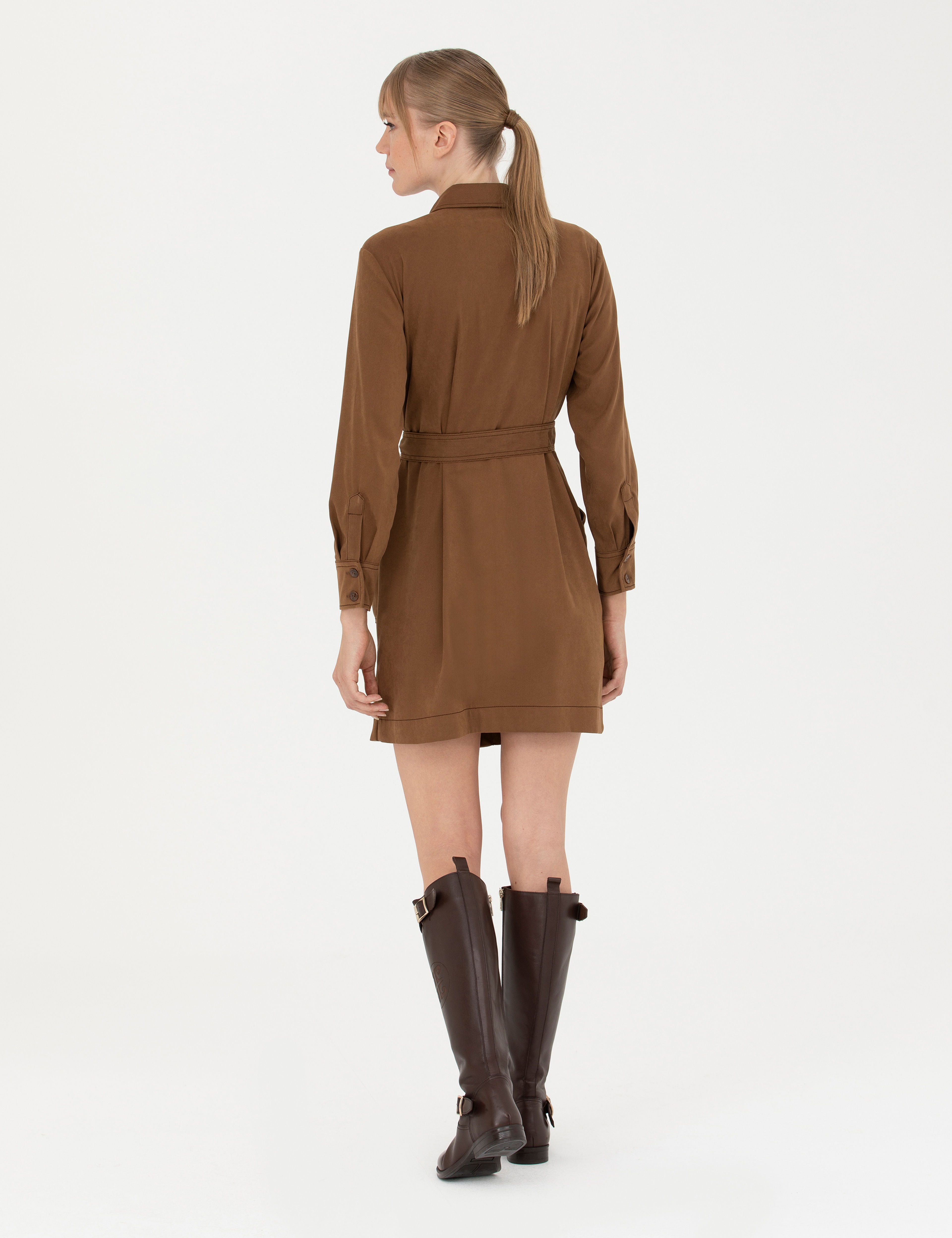 Camel Regular Fit Dokuma Elbise - Image 5