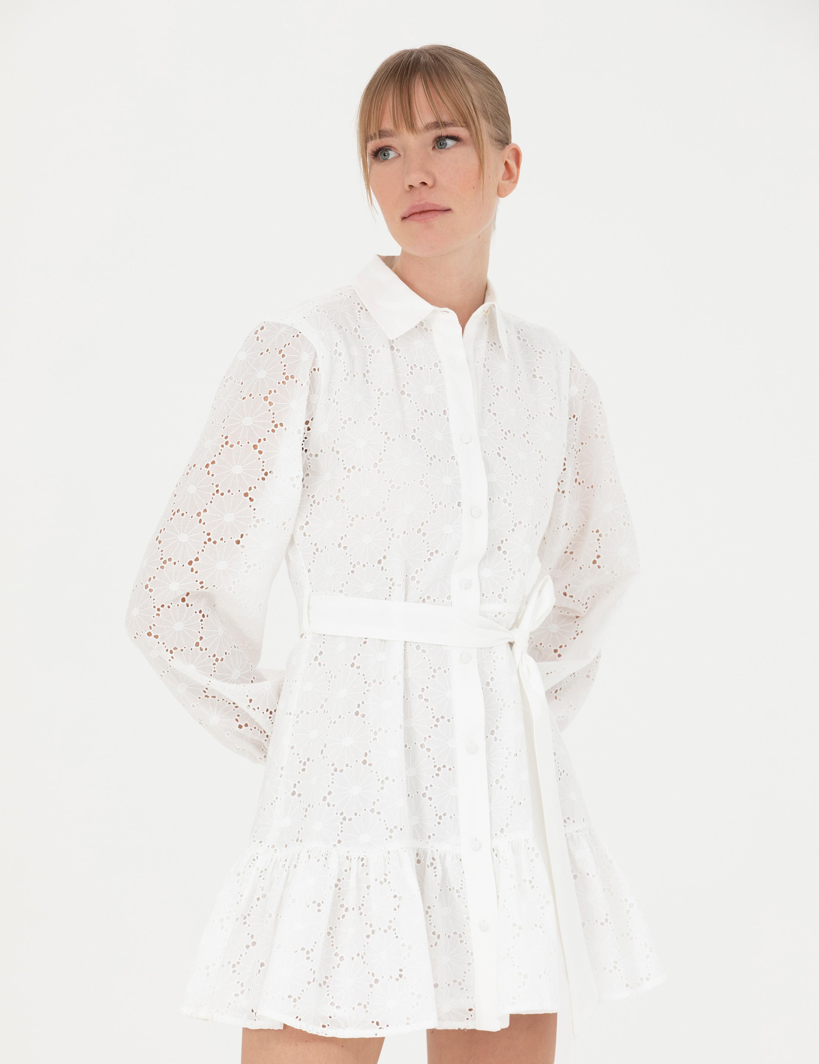 Ekru A Kesim Dokuma Elbise