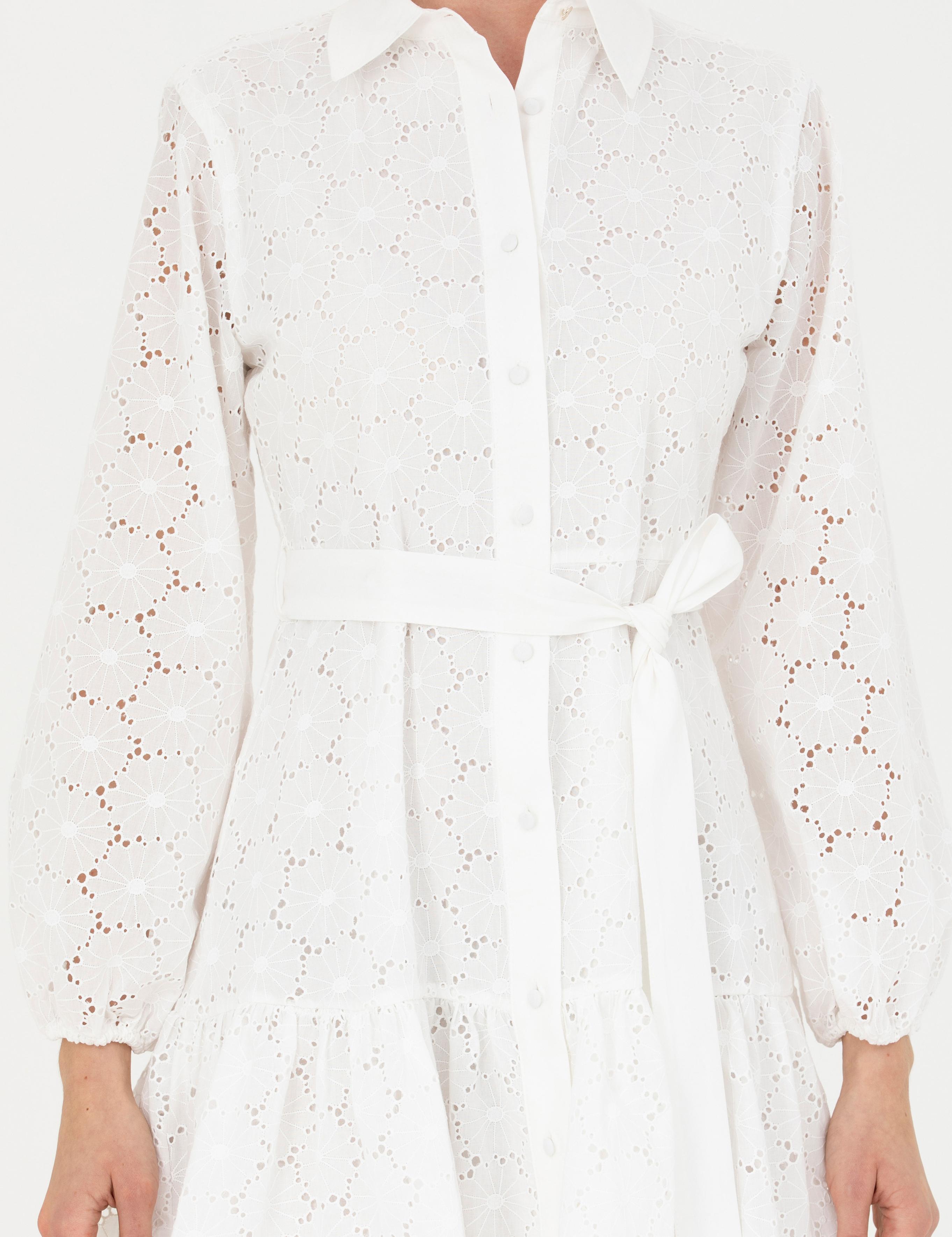 Ekru A Kesim Dokuma Elbise