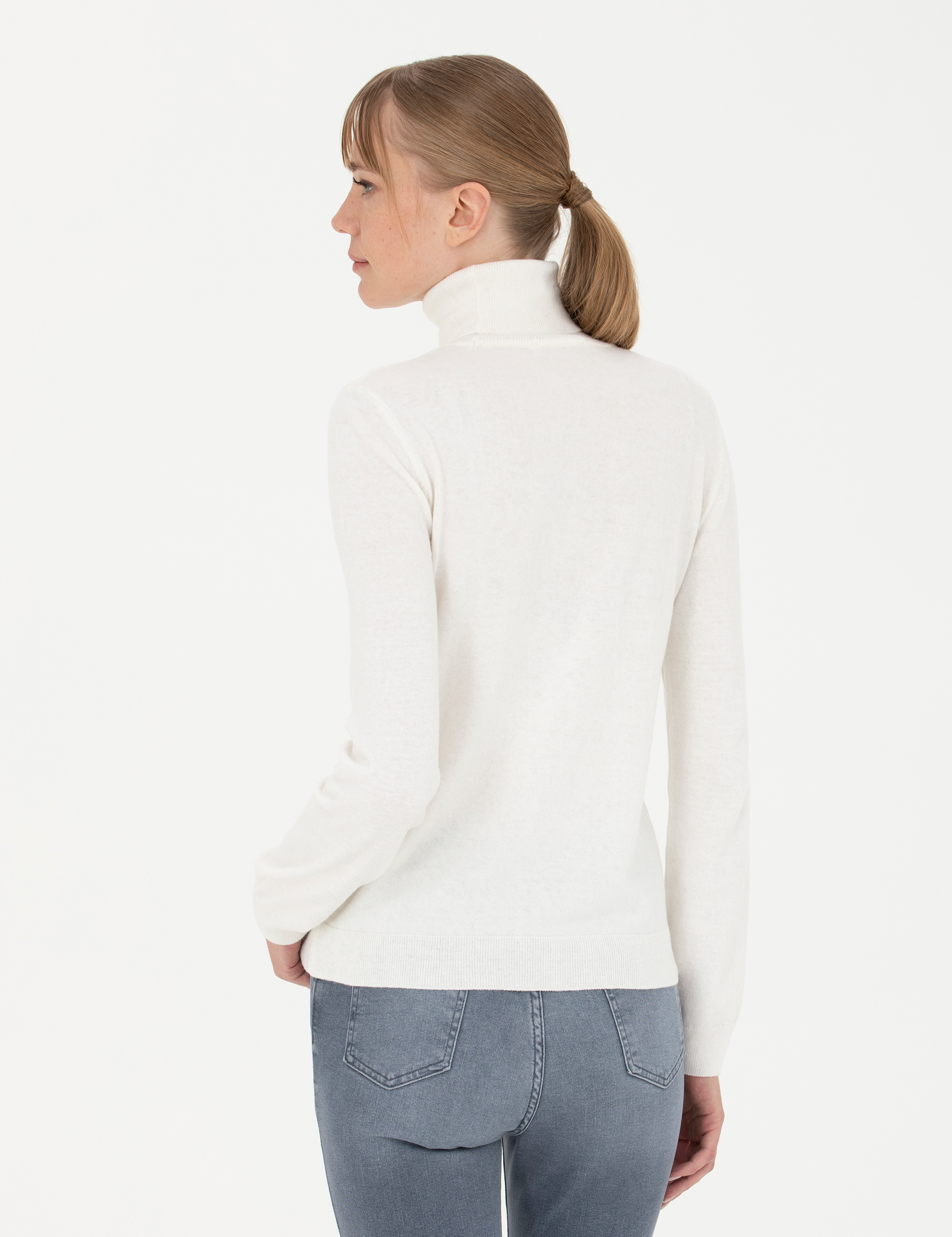 Krem Slim Fit Balıkçı Yaka Kazak - Image 5