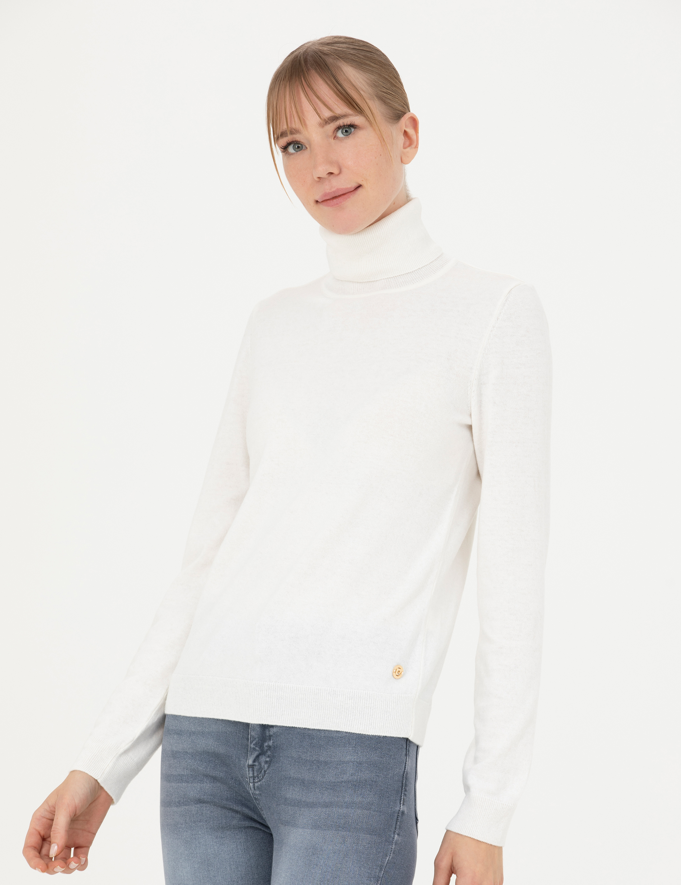 Krem Slim Fit Balıkçı Yaka Kazak - Image 3