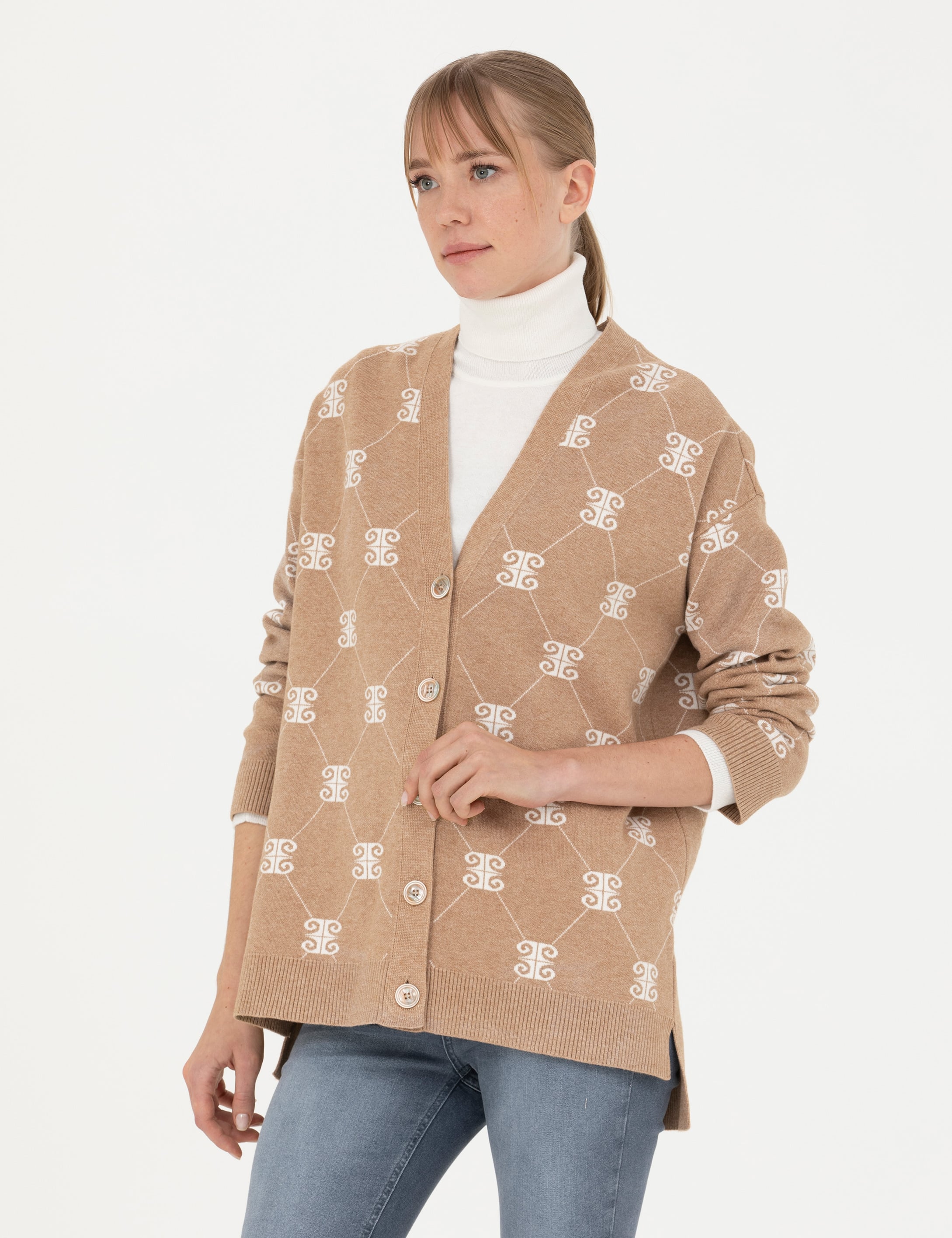 Bej Oversize Triko Hırka - Image 1