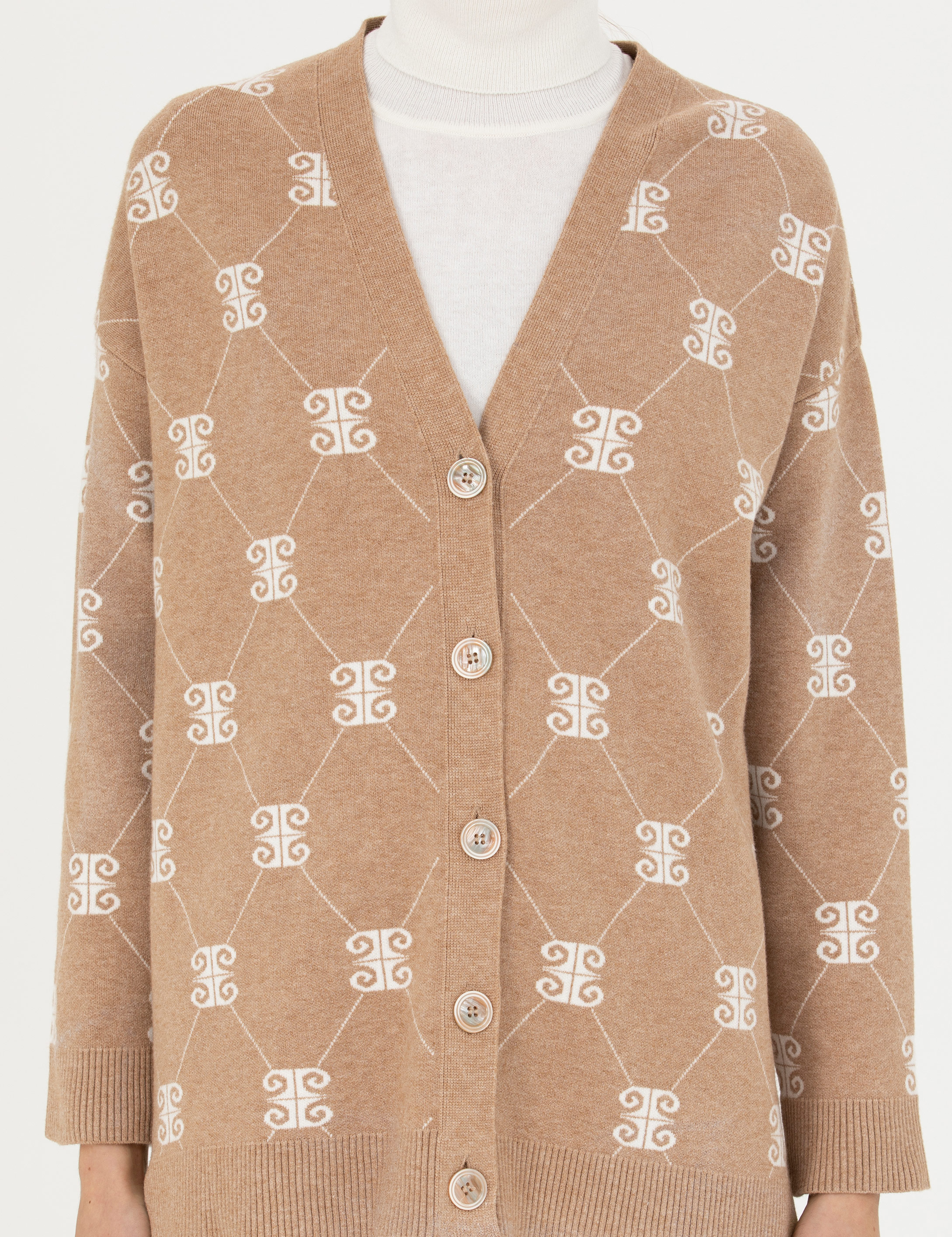 Bej Oversize Triko Hırka - Image 6