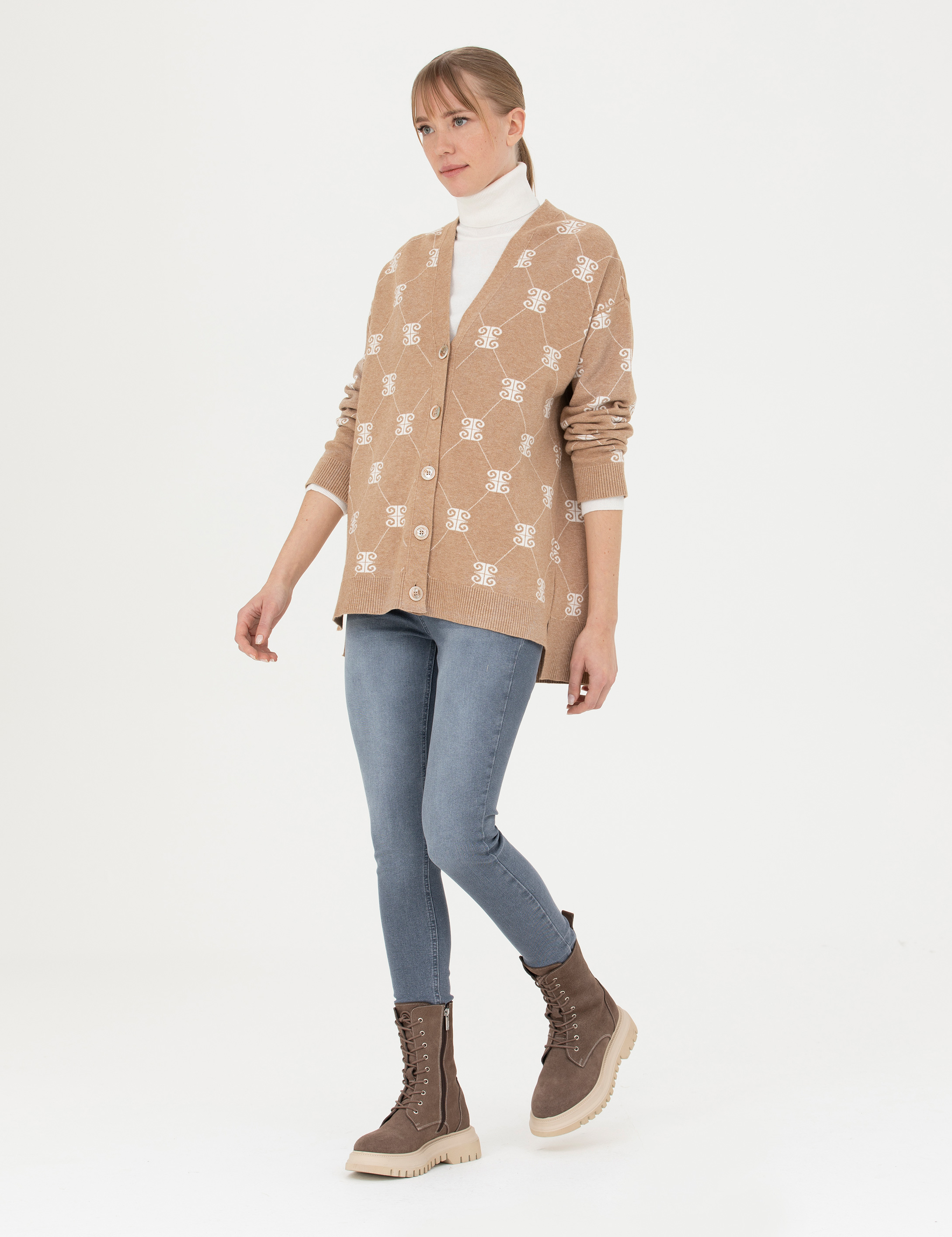 Bej Oversize Triko Hırka - Image 4