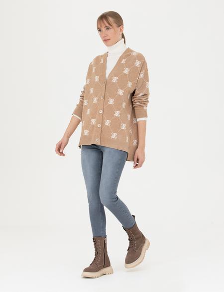 Bej Oversize Triko Hırka - 50276234010