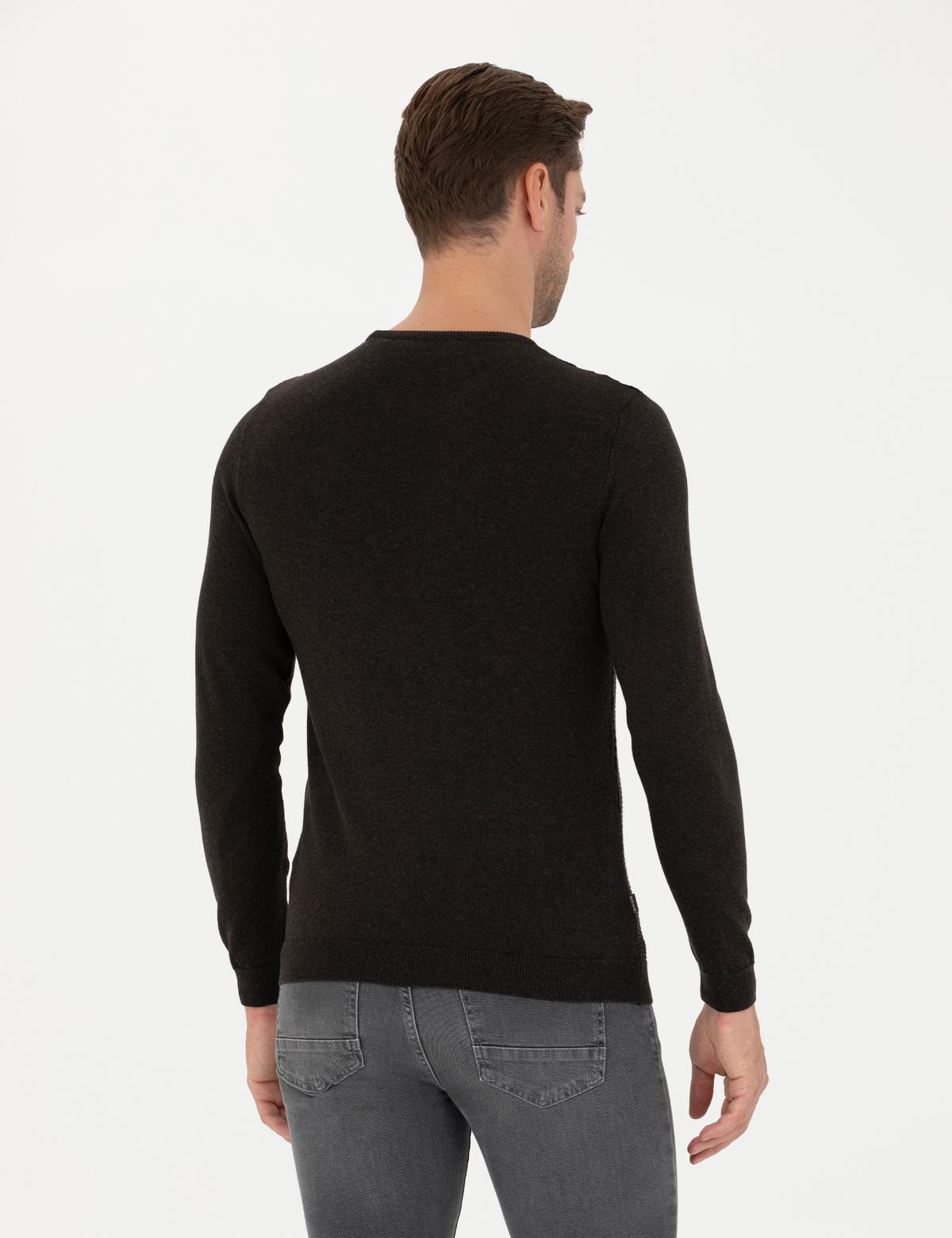 Kahverengi Slim Fit Bisiklet Yaka Triko Kazak - 50281819048