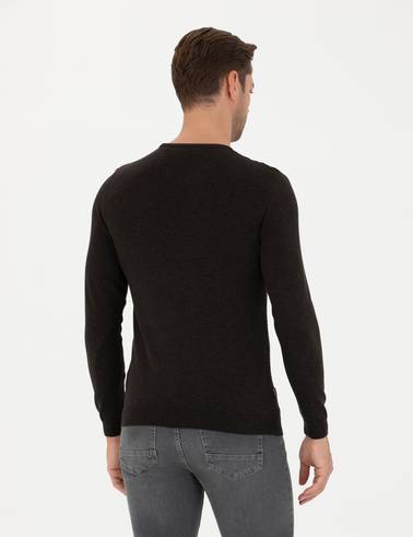 Kahverengi Slim Fit Bisiklet Yaka Triko Kazak