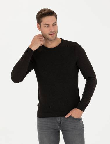 Kahverengi Slim Fit Bisiklet Yaka Triko Kazak