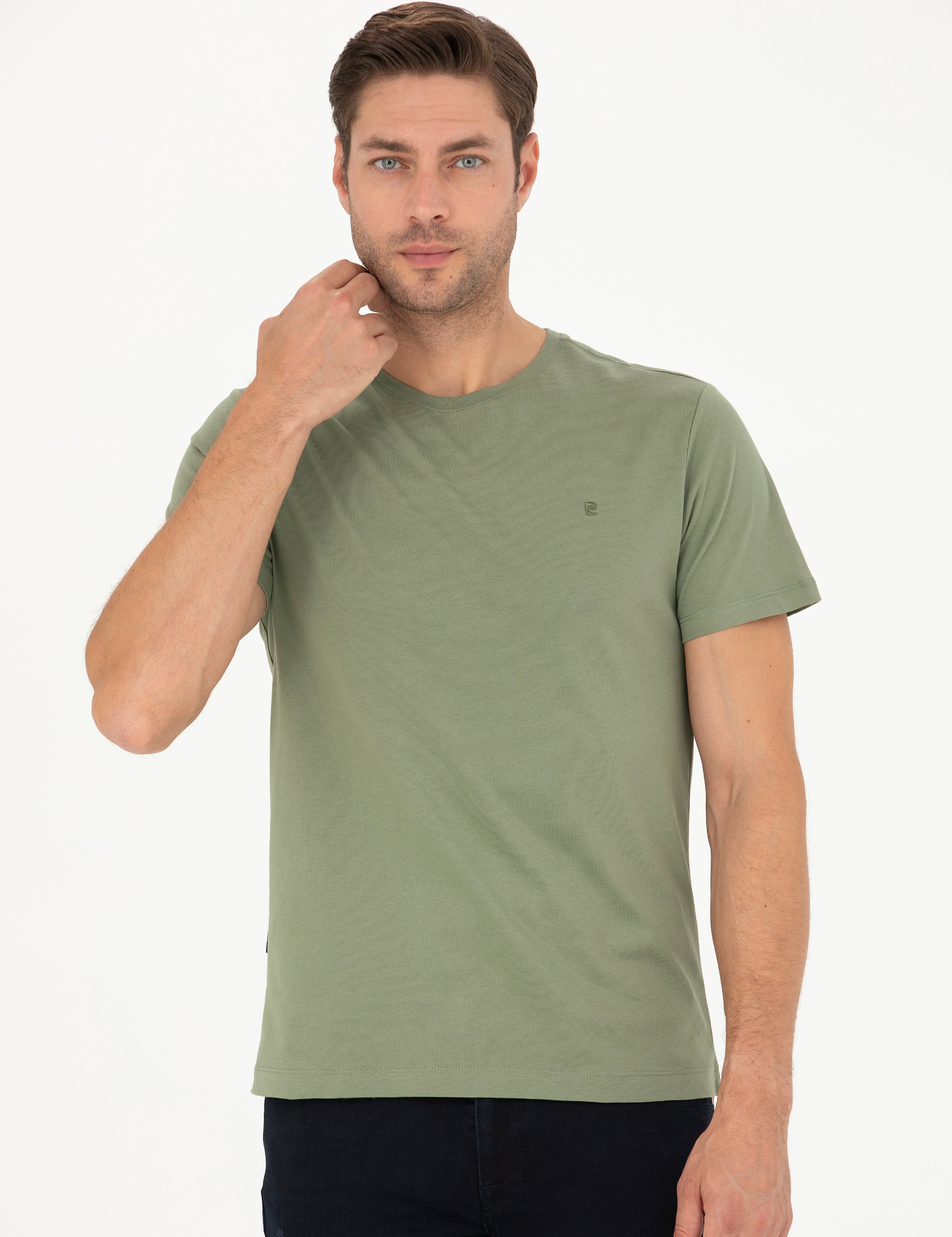 Haki Slim Fit Basic Tişört - Image 3