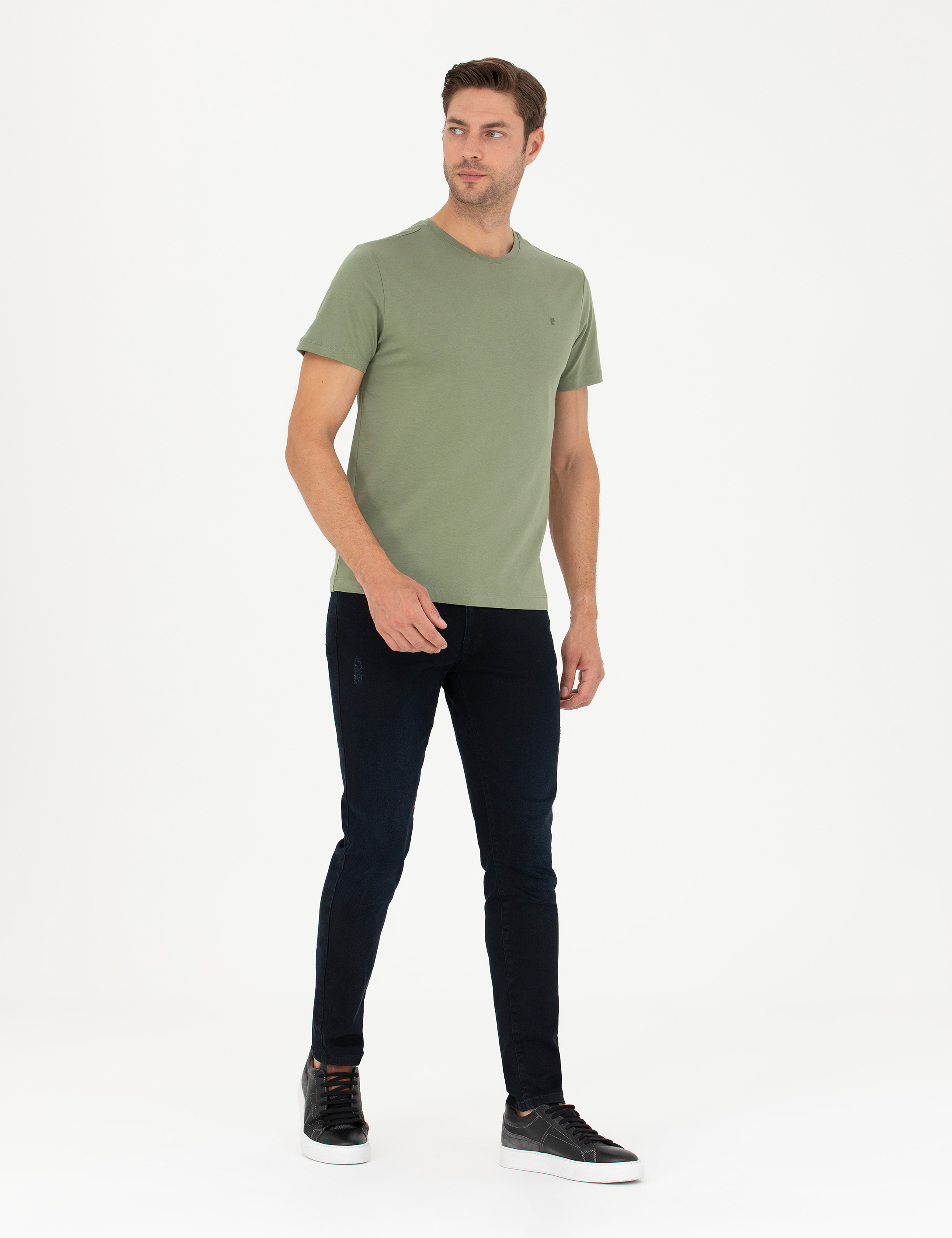 Haki Slim Fit Basic Tişört - Image 4