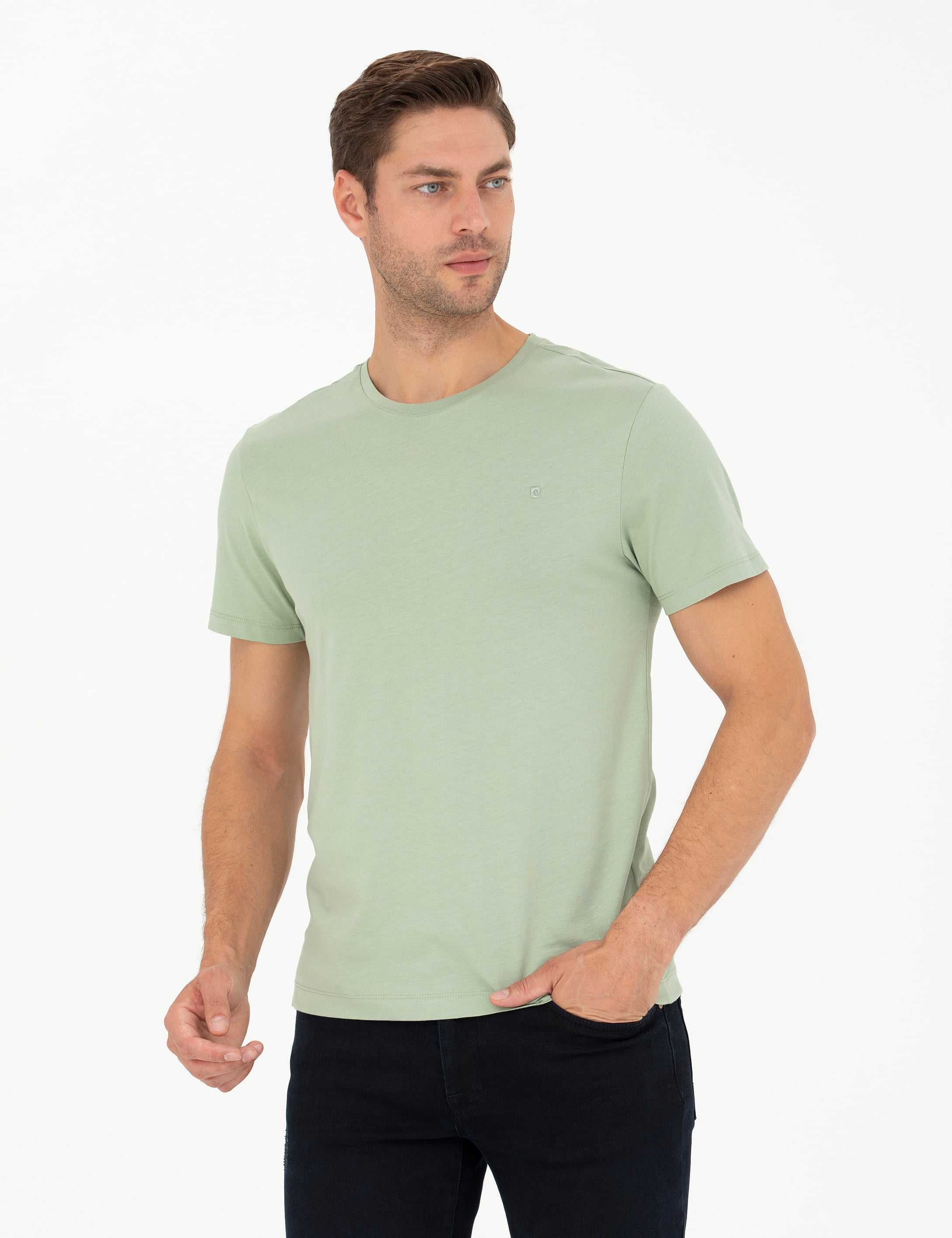 Yeşil Slim Fit Basic Tişört - Image 1