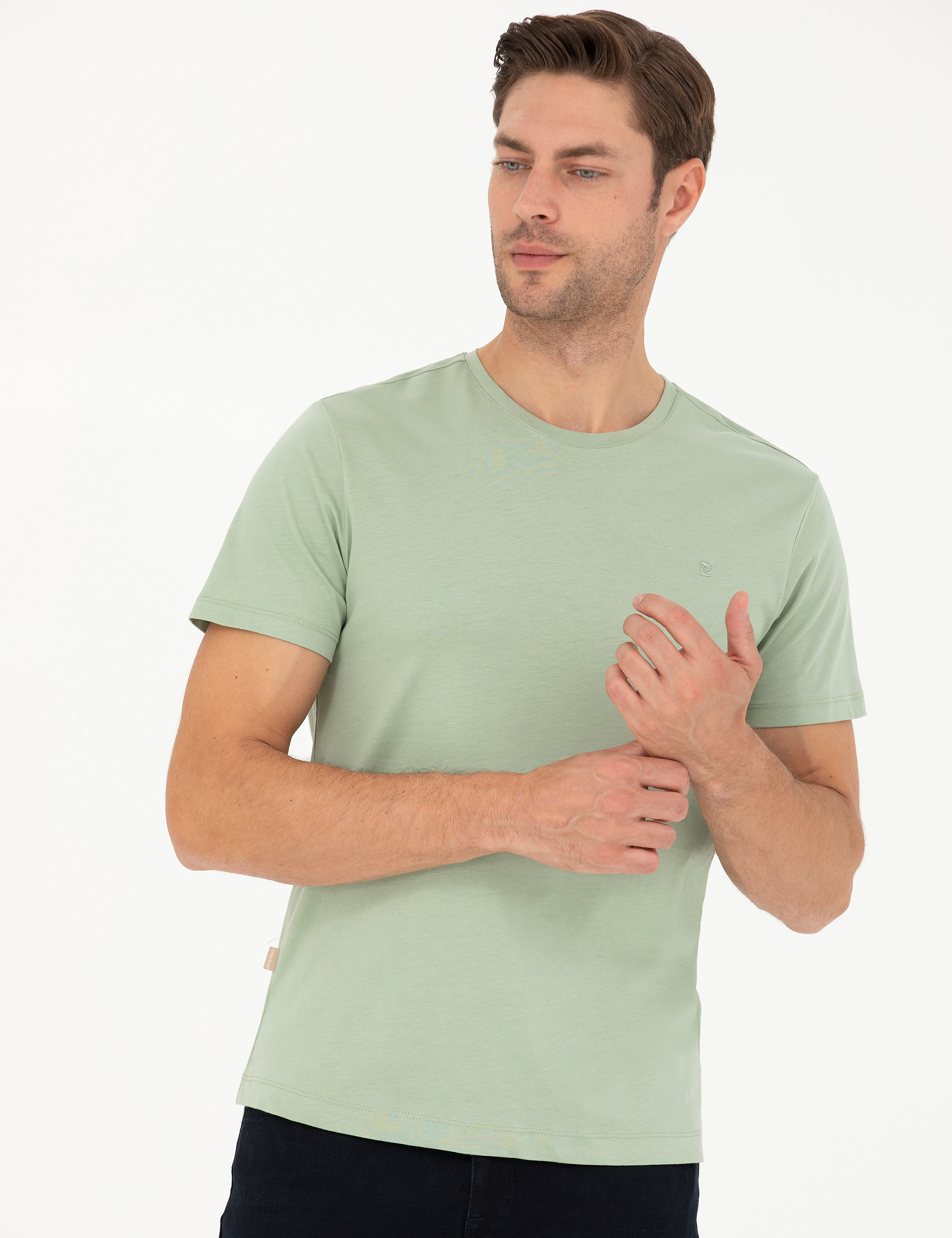Yeşil Slim Fit Basic Tişört - Image 3
