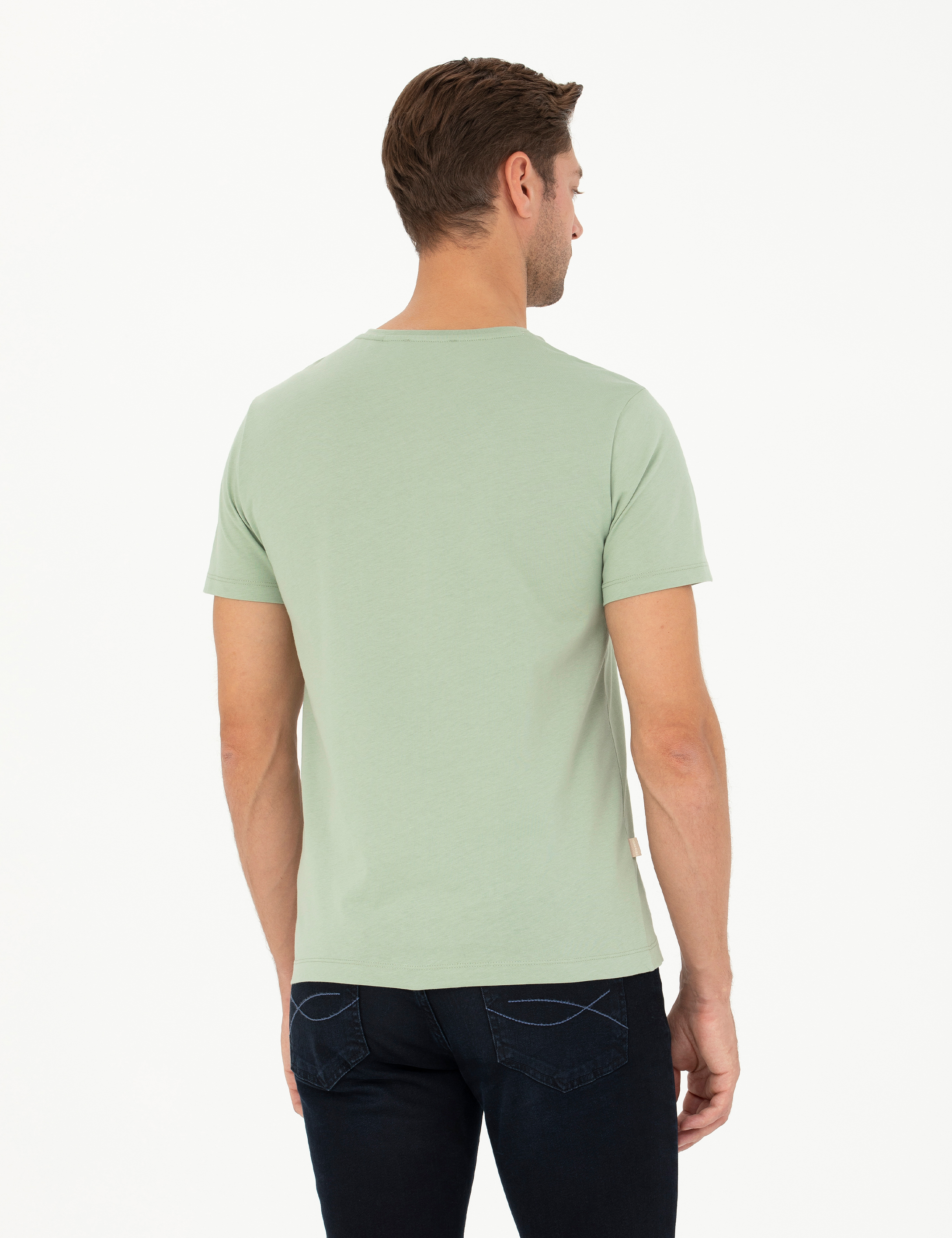 Yeşil Slim Fit Basic Tişört - Image 5
