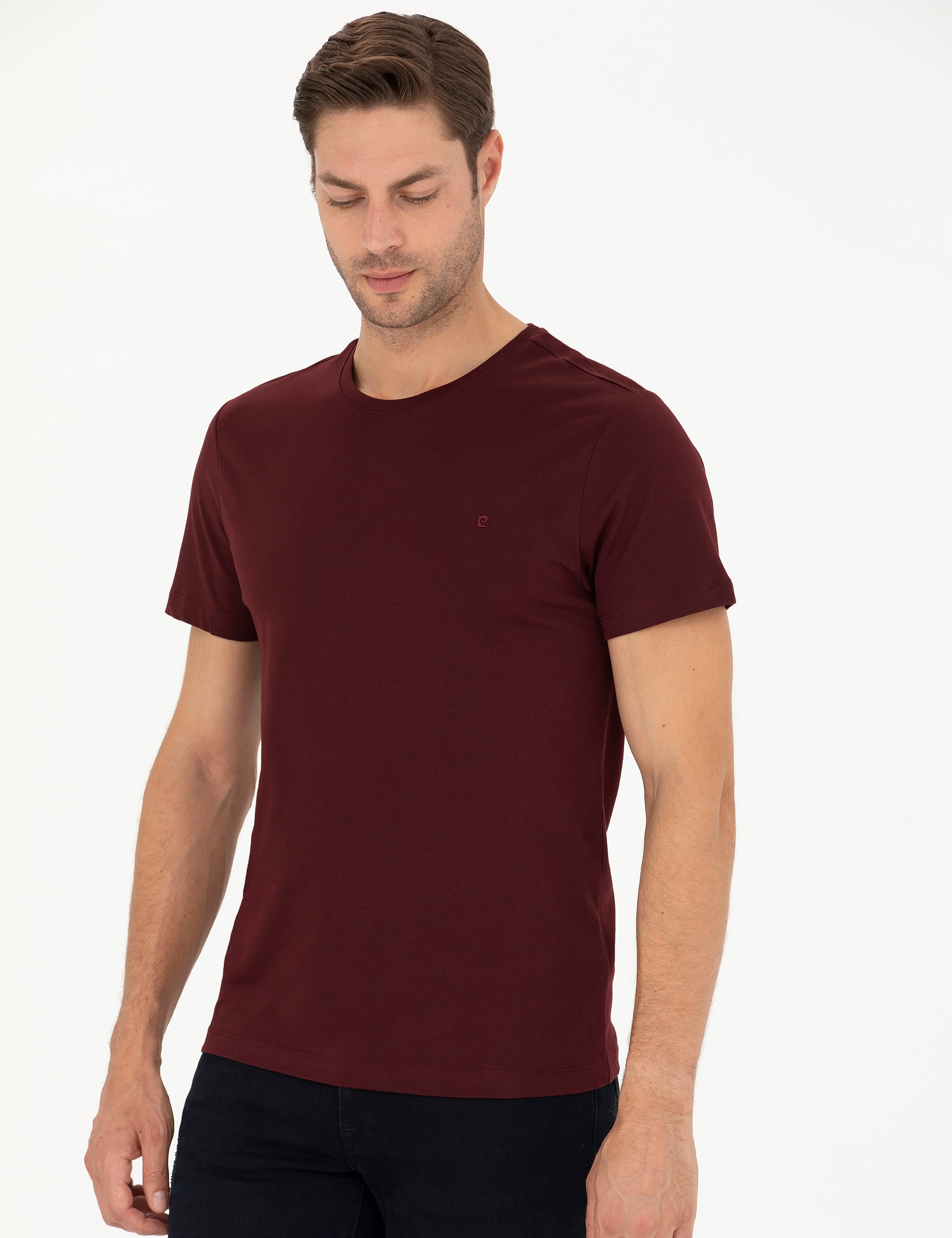 Bordo Slim Fit Basic Tişört - Image 3