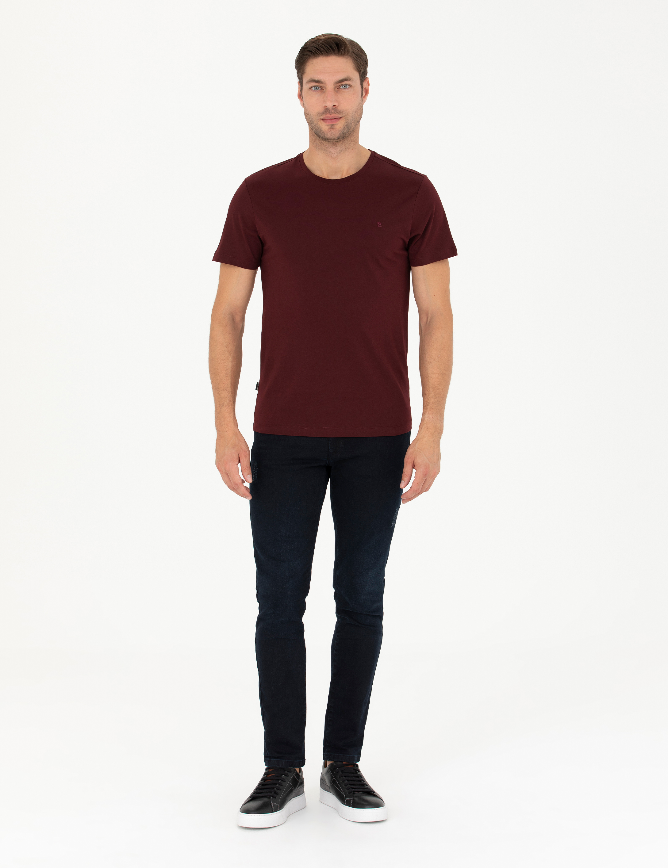 Bordo Slim Fit Basic Tişört - Image 4